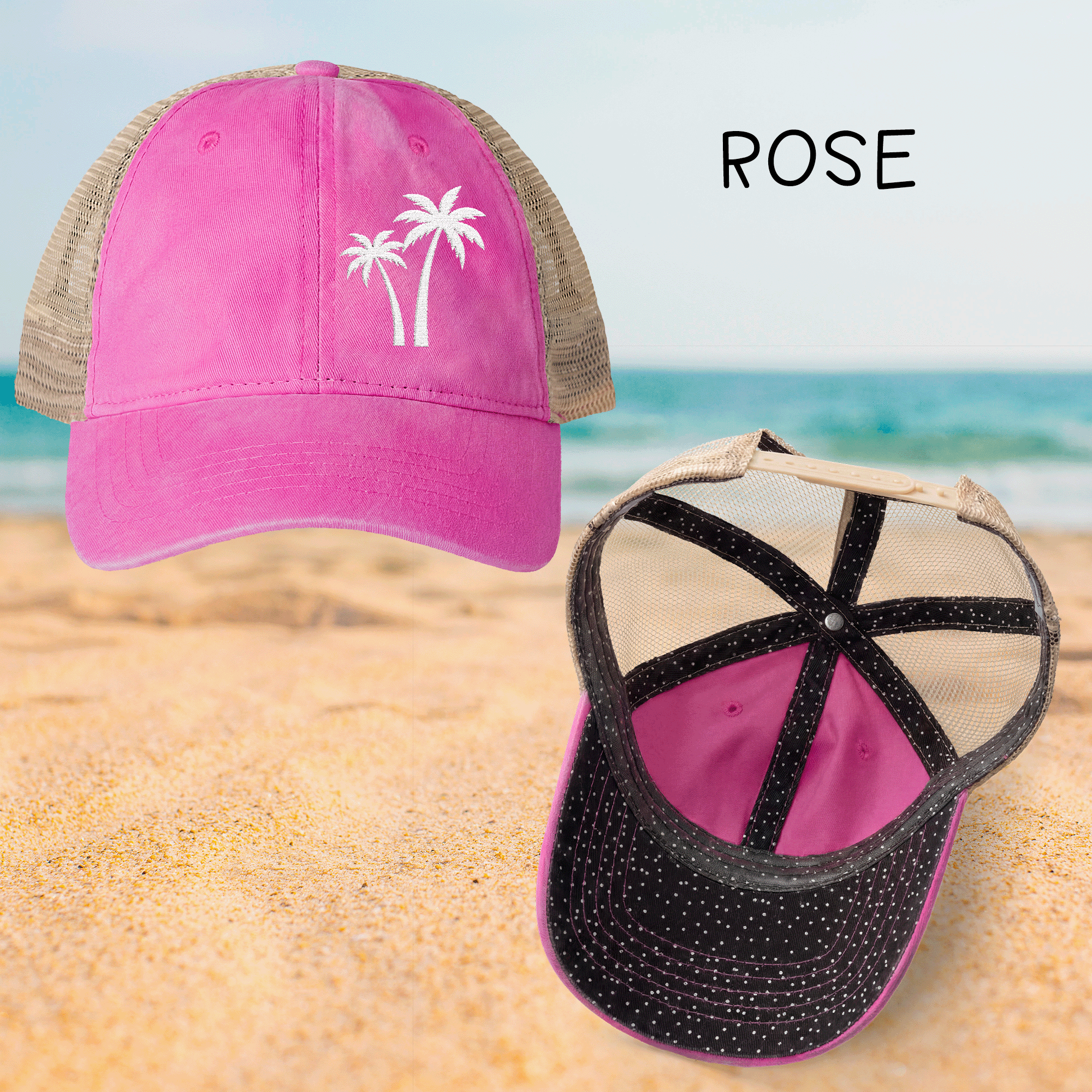 Embroidered White Palm Trees TESS Cap