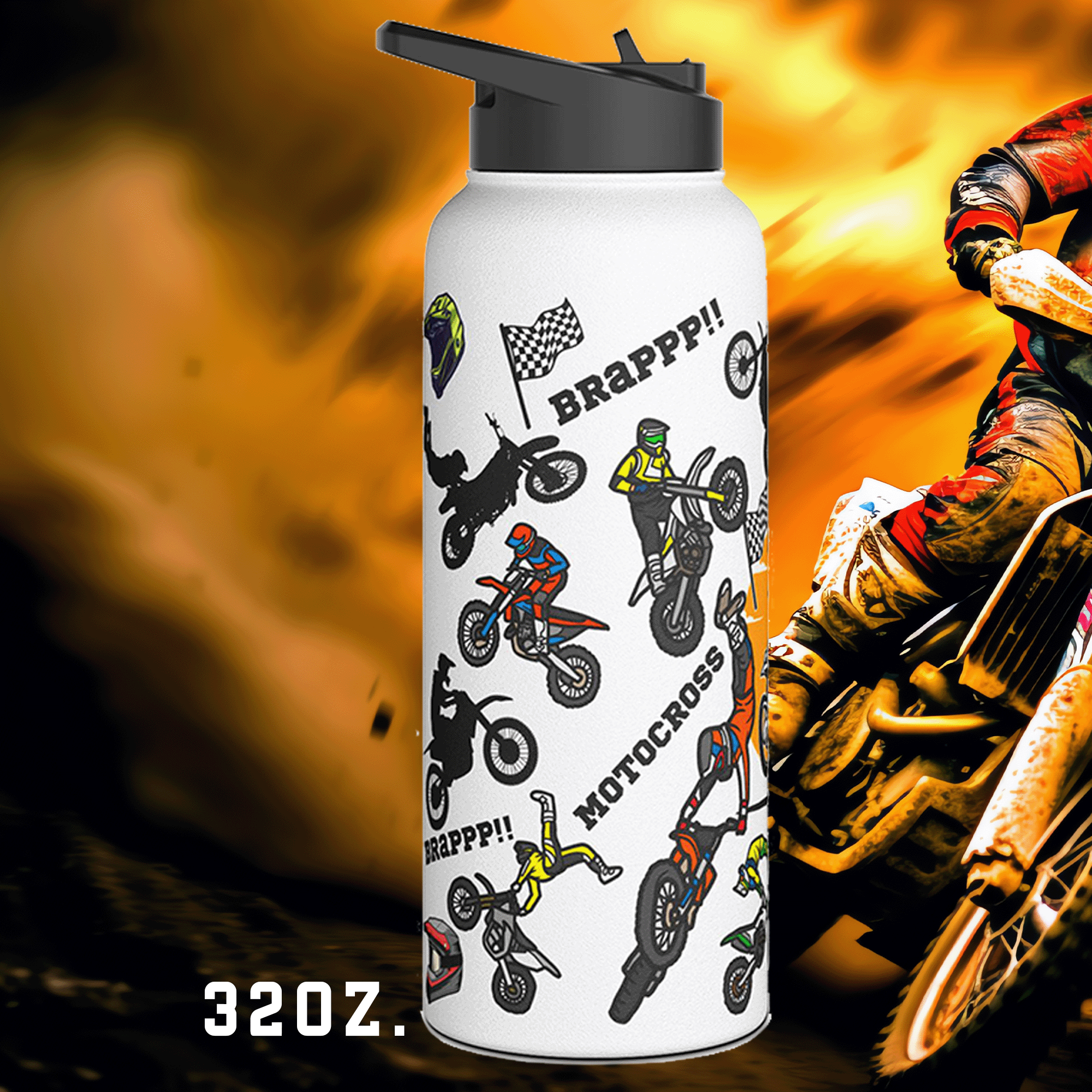 Motocross 32oz Stainless Steel Sports Bottle