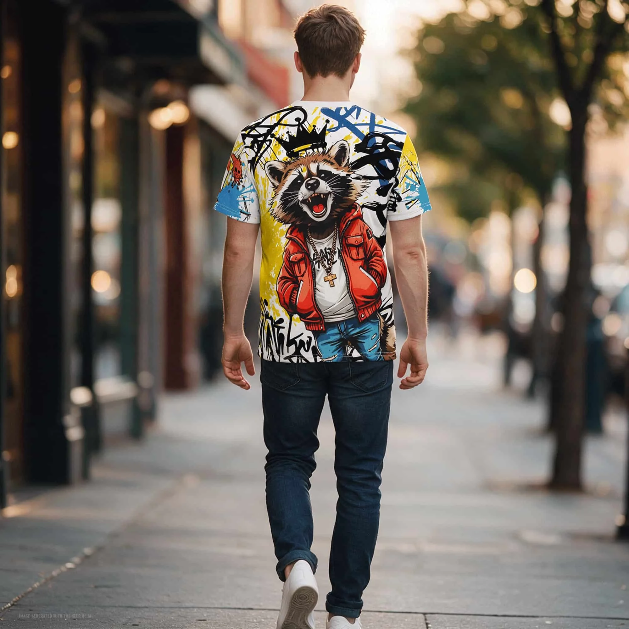 Graffiti Raccoon Streetwear All-Over Print Tee