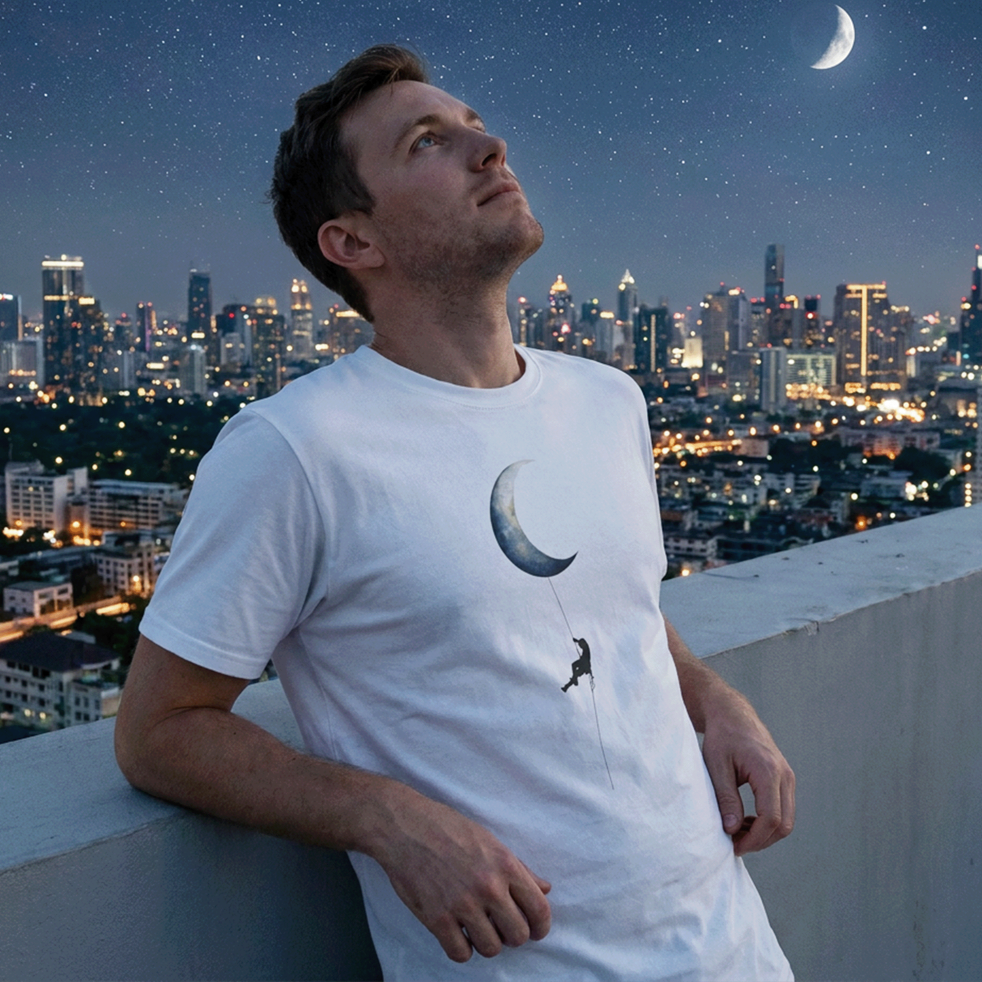 Rock Climber Crescent Moon Minimalist T-Shirt