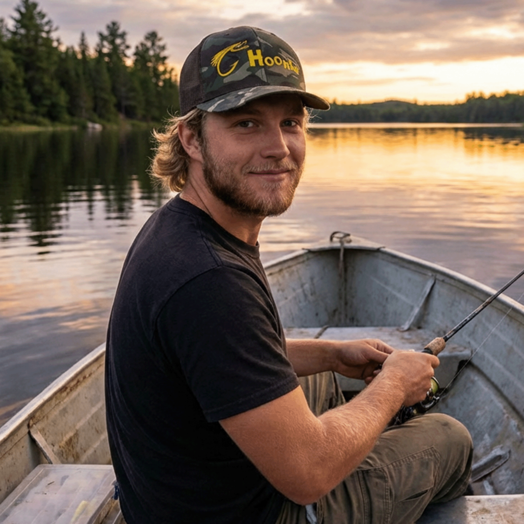 Embroidered Hookem Fishing Camouflage Trucker Hat