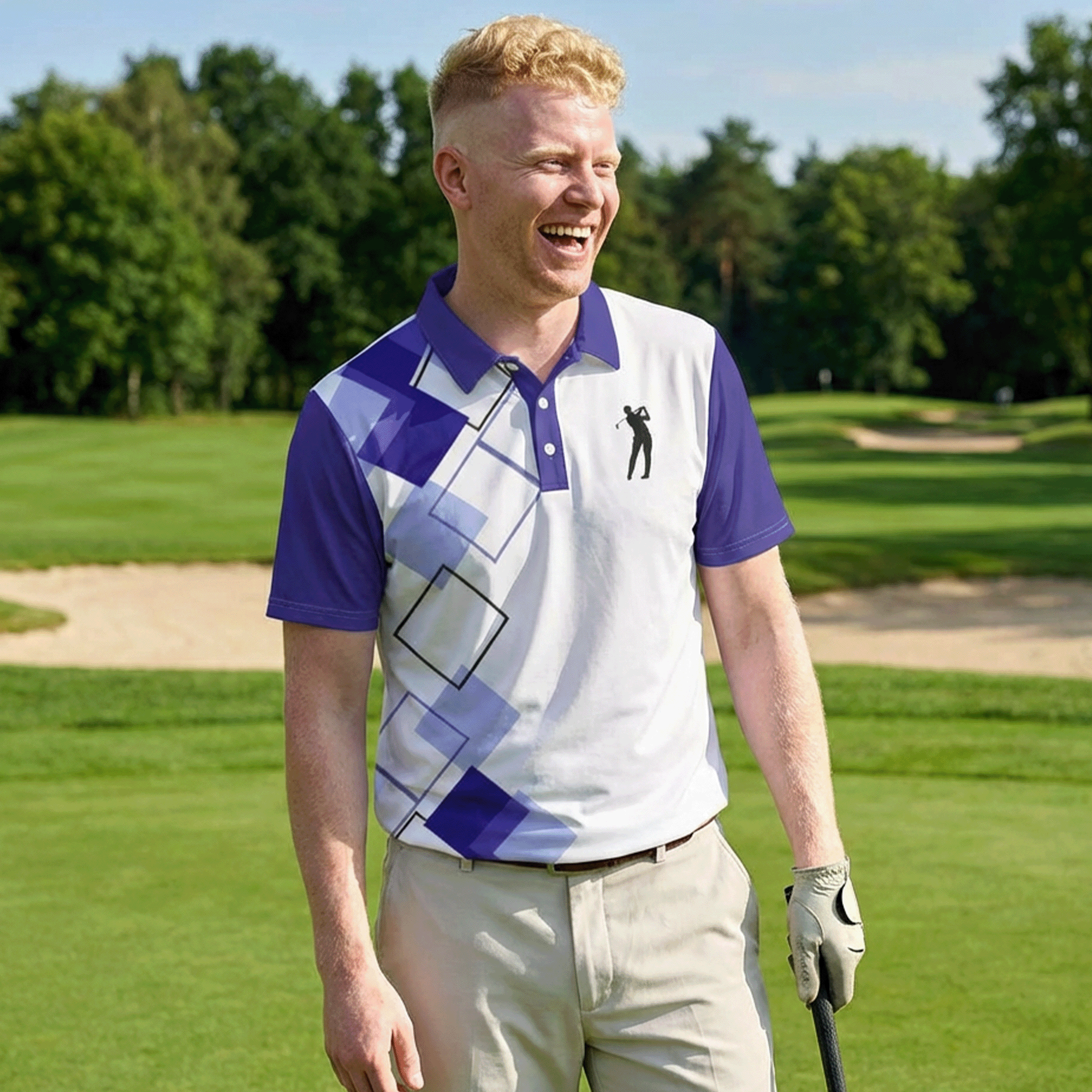 Purple Geometric Design Golf Polo Shirt