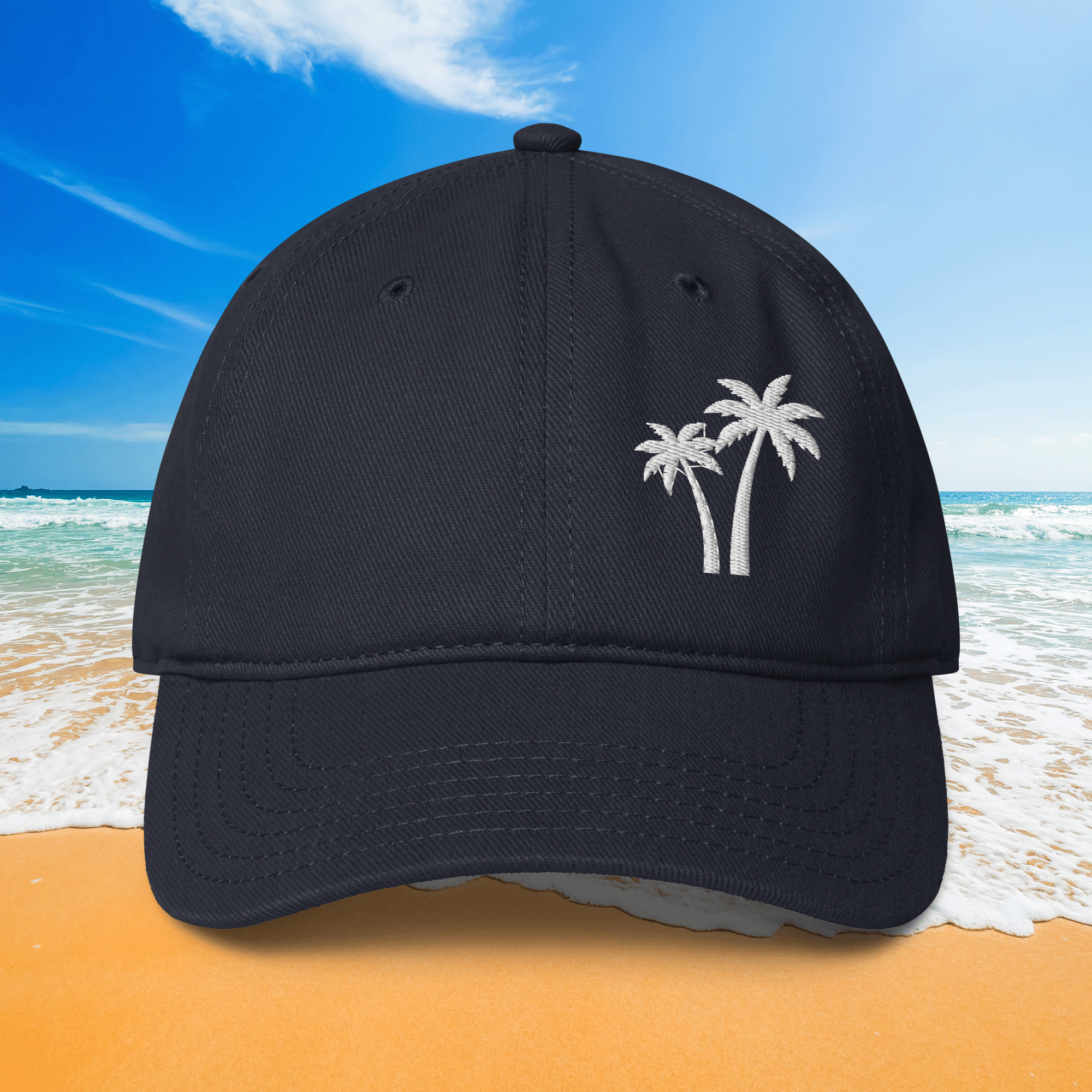 Embroidered White Palm Trees Cap