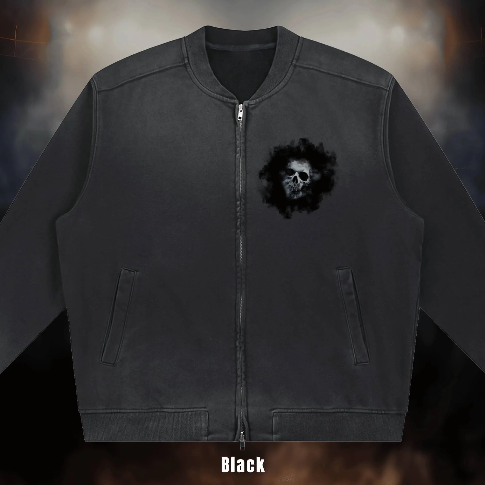 Smokey Skull Sun Fade Heavyweight Baseball Jacket