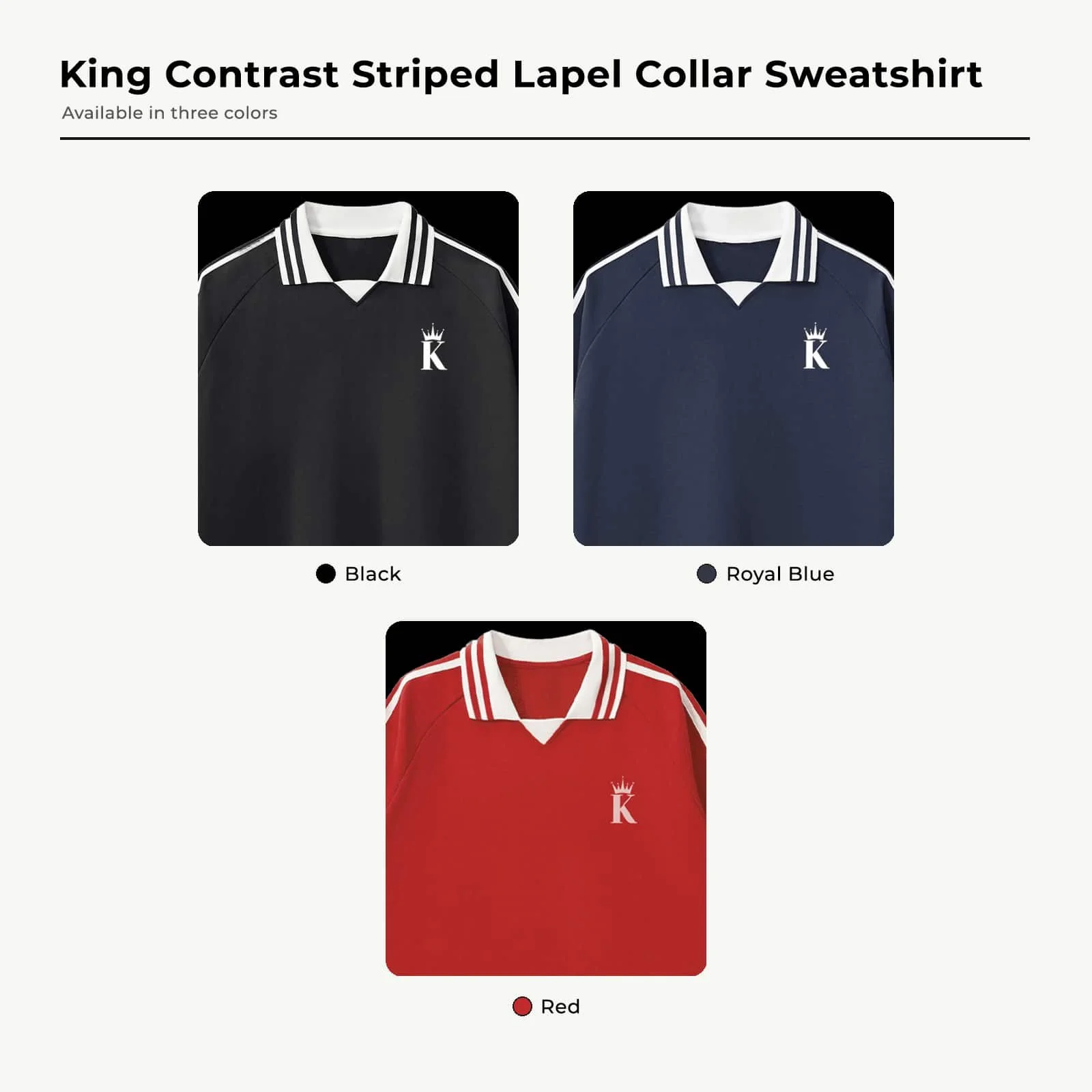 KING Contrast Striped Lapel Collar Sweatshirt