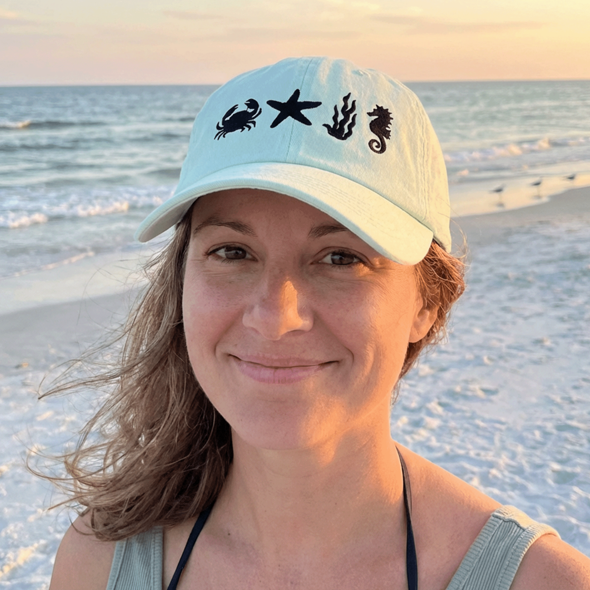 Embroidered Beach Inspired Pastel Summer Cap