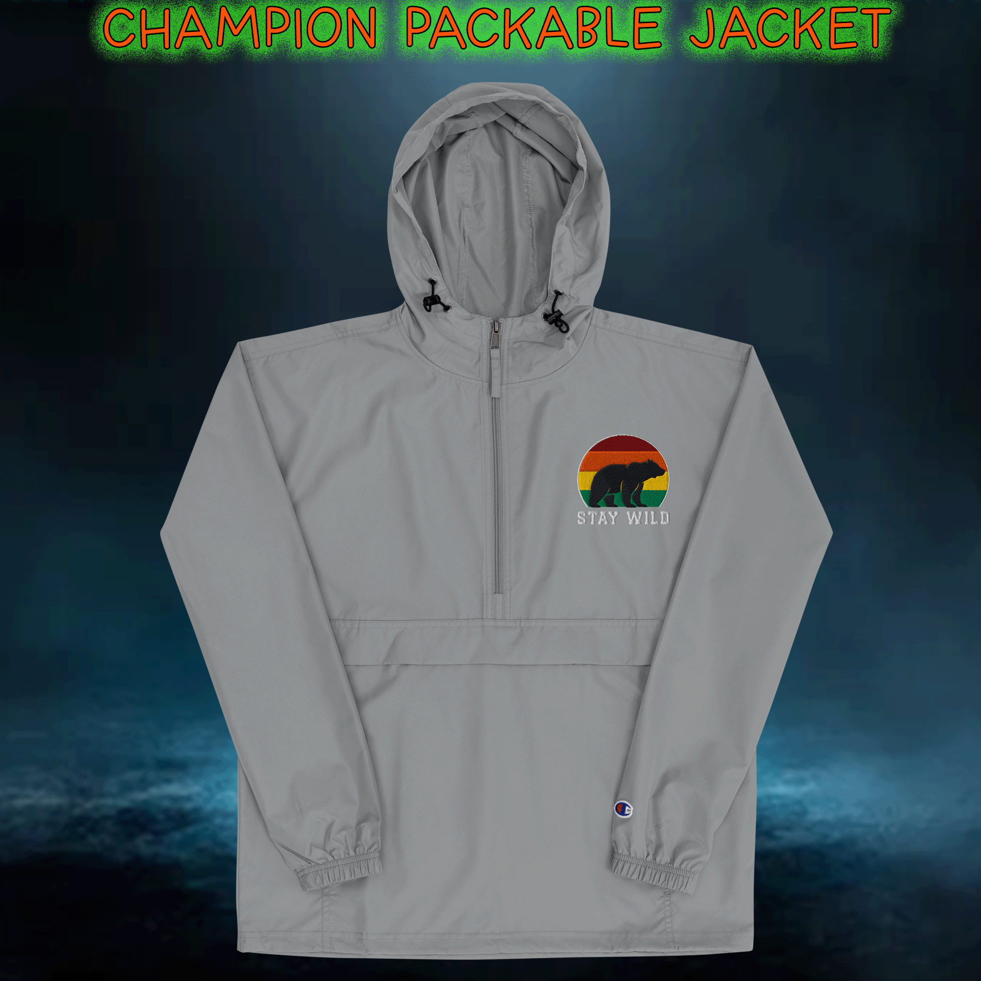 Stay Wild Bear Embroidered Champion Packable Jacket