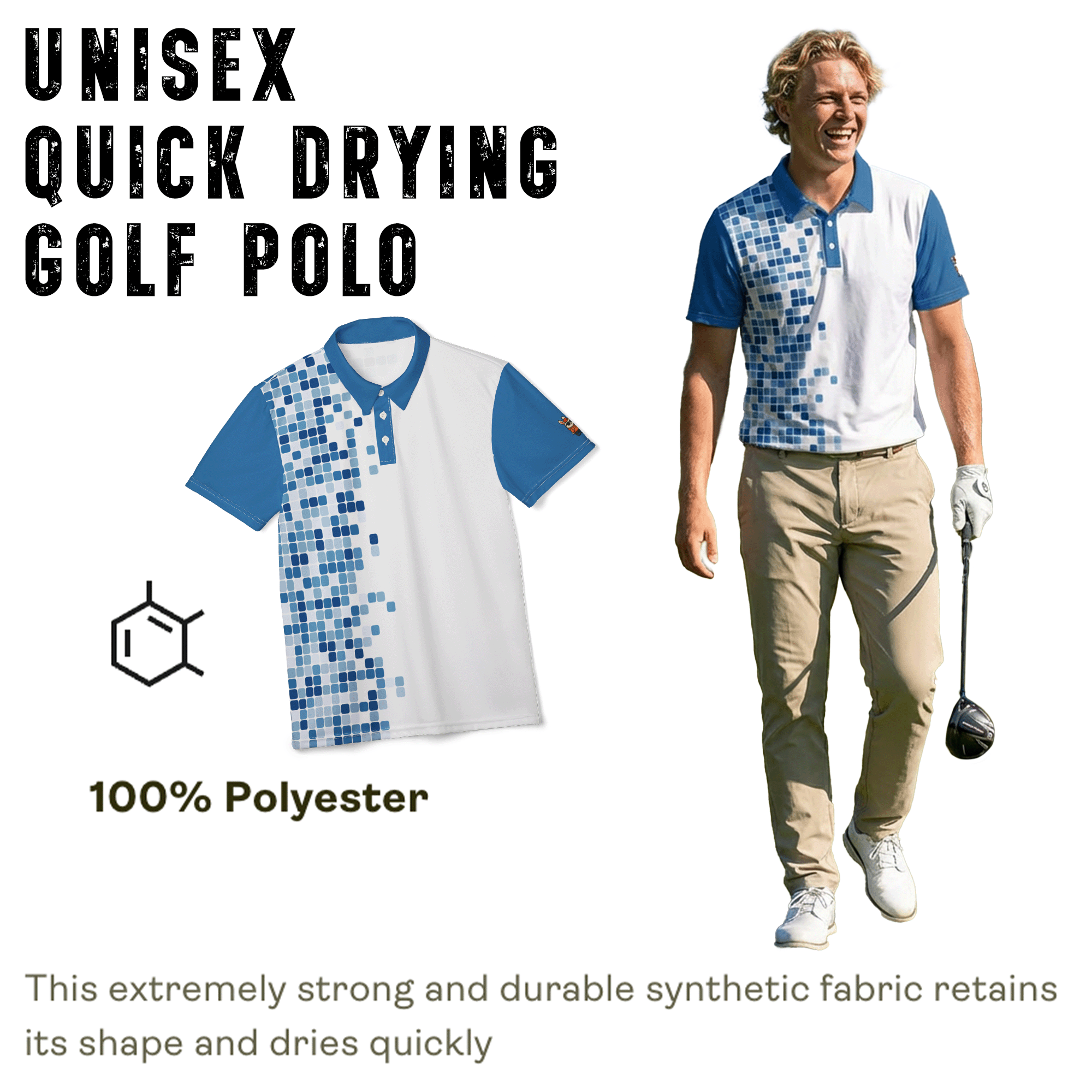 Blue Pixel Pattern Polo Shirt