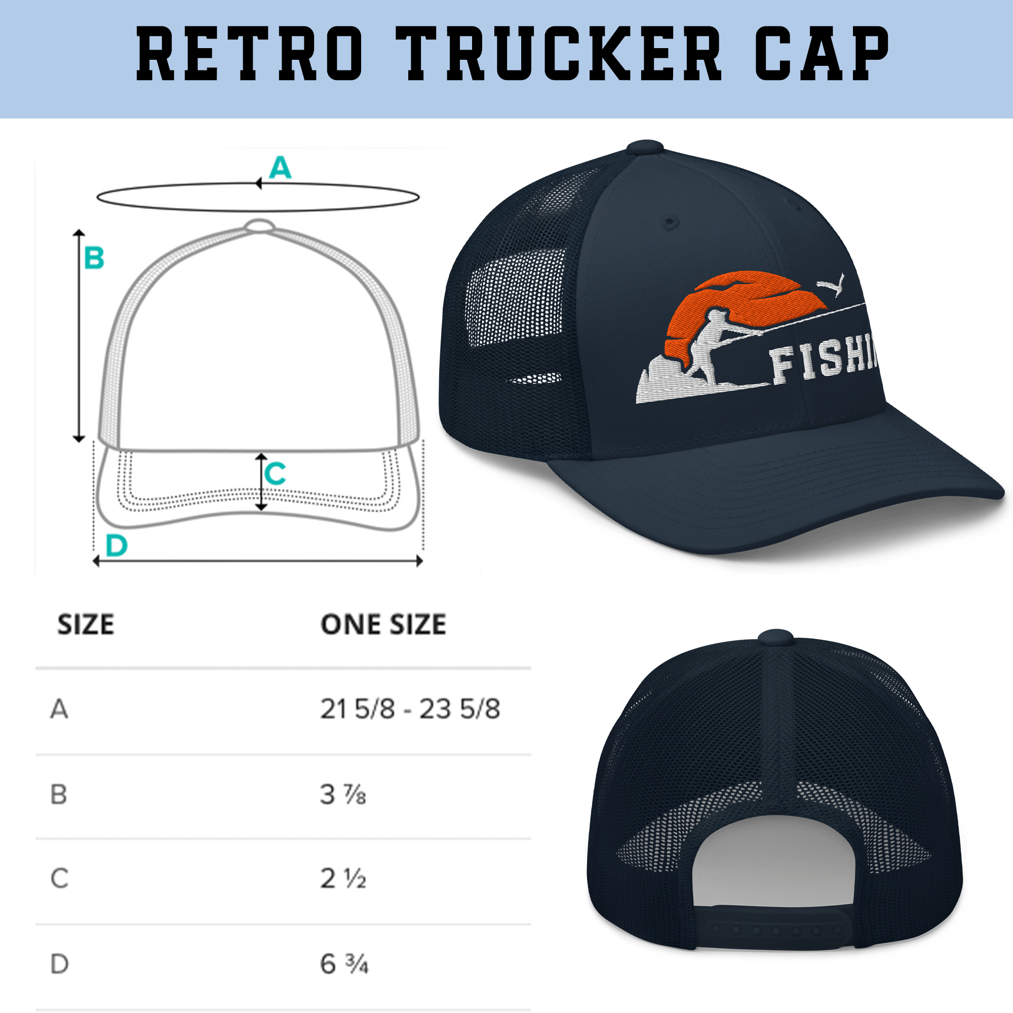 Embroidered Sunset Fishing Retro Trucker Hat
