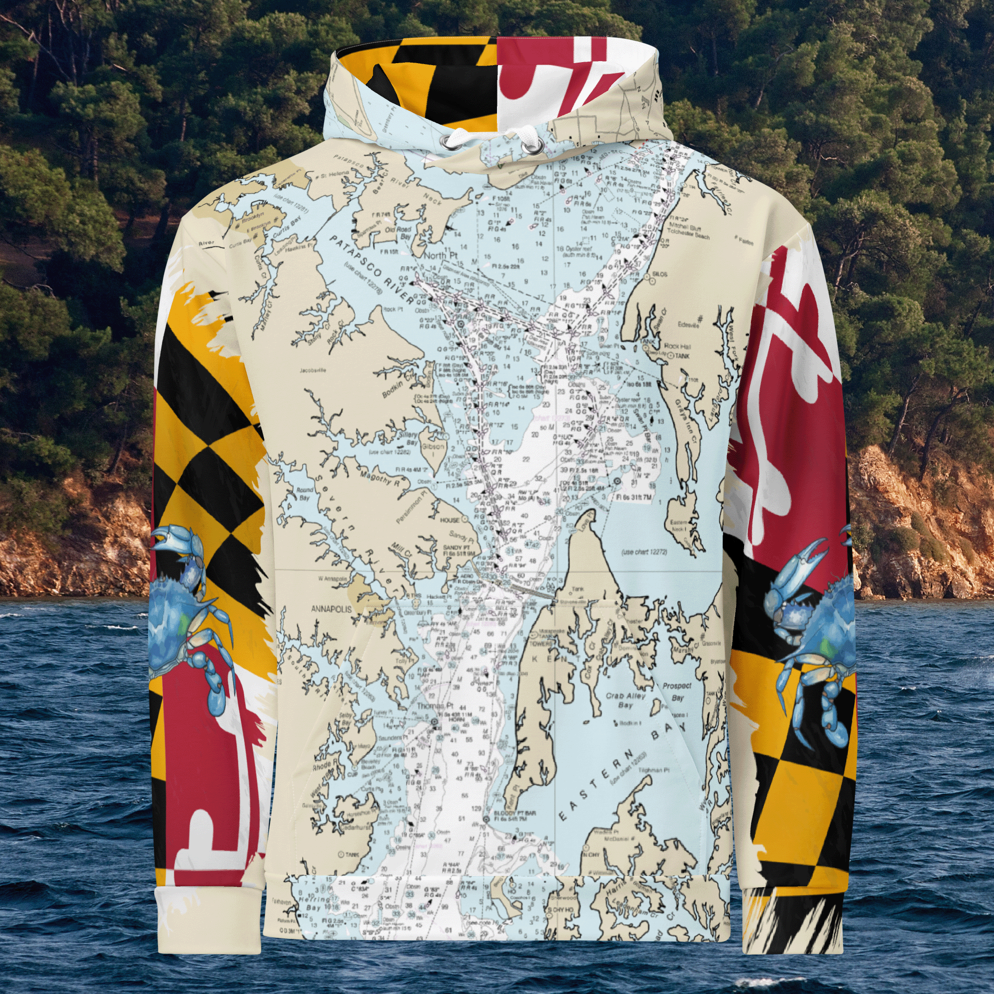 Chesapeake Bay Nautical Chart Hoodie