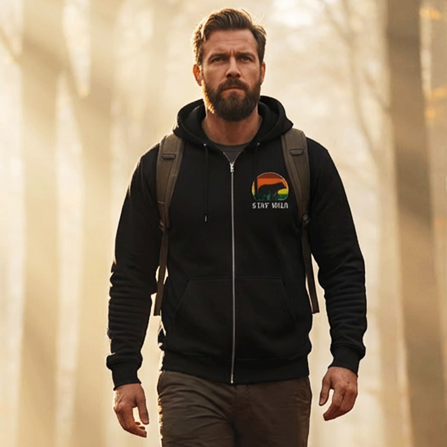 Embroidered Stay Wild Bear Full Zip Hoodie