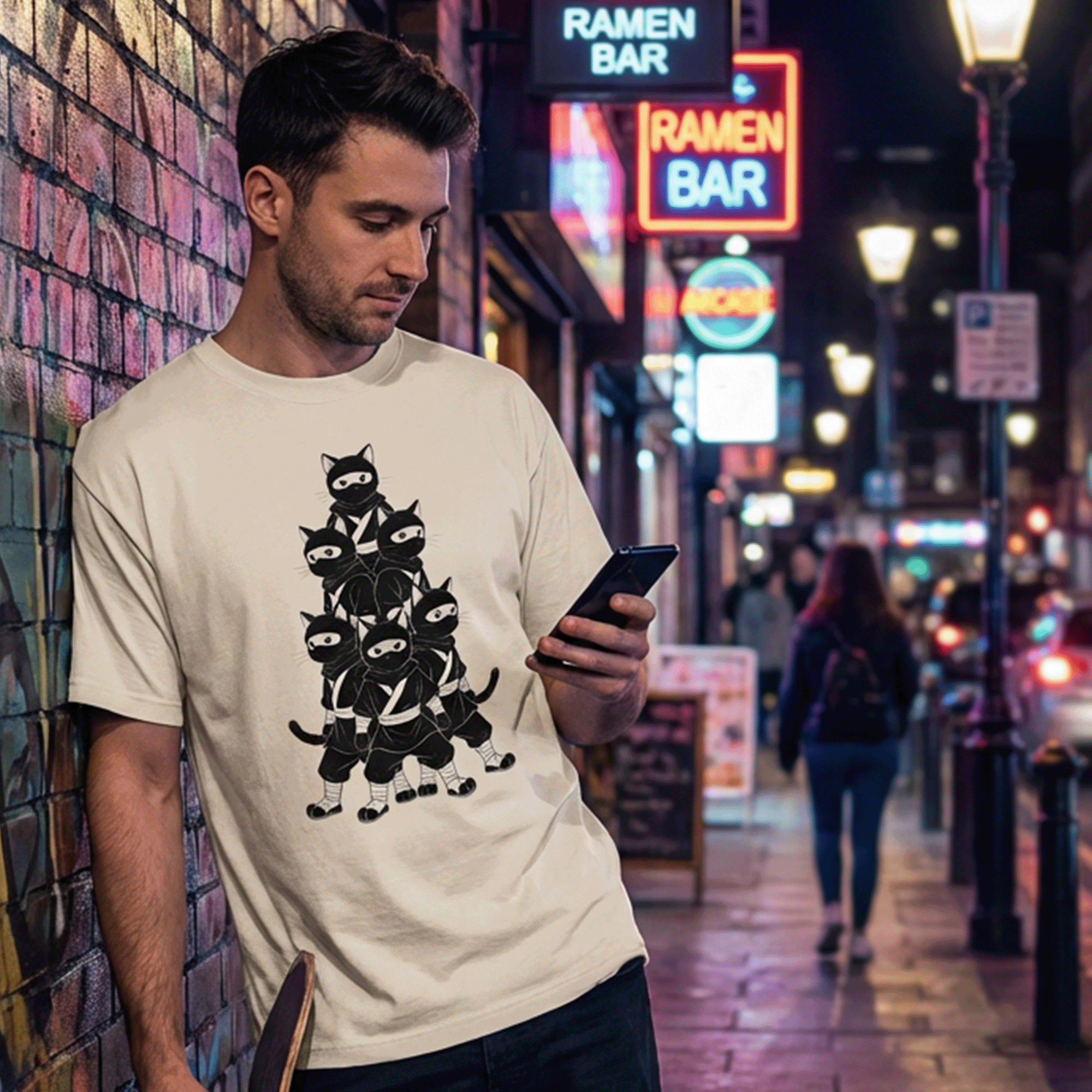 NINJA Cats Oversized Faded T-Shirt