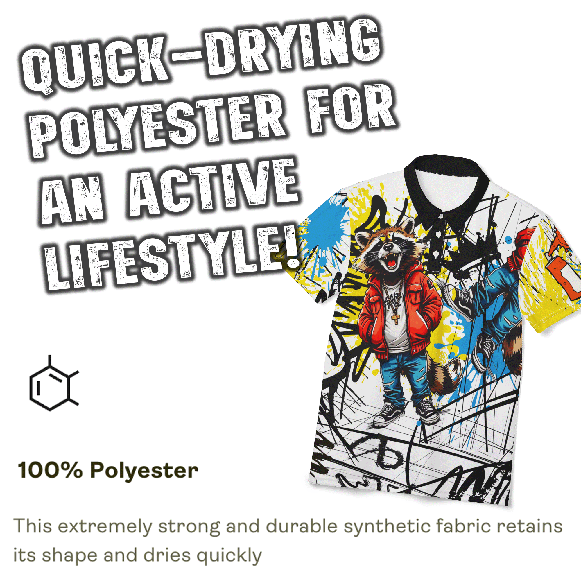 Graffiti Streetwear Raccoon Polo Shirt