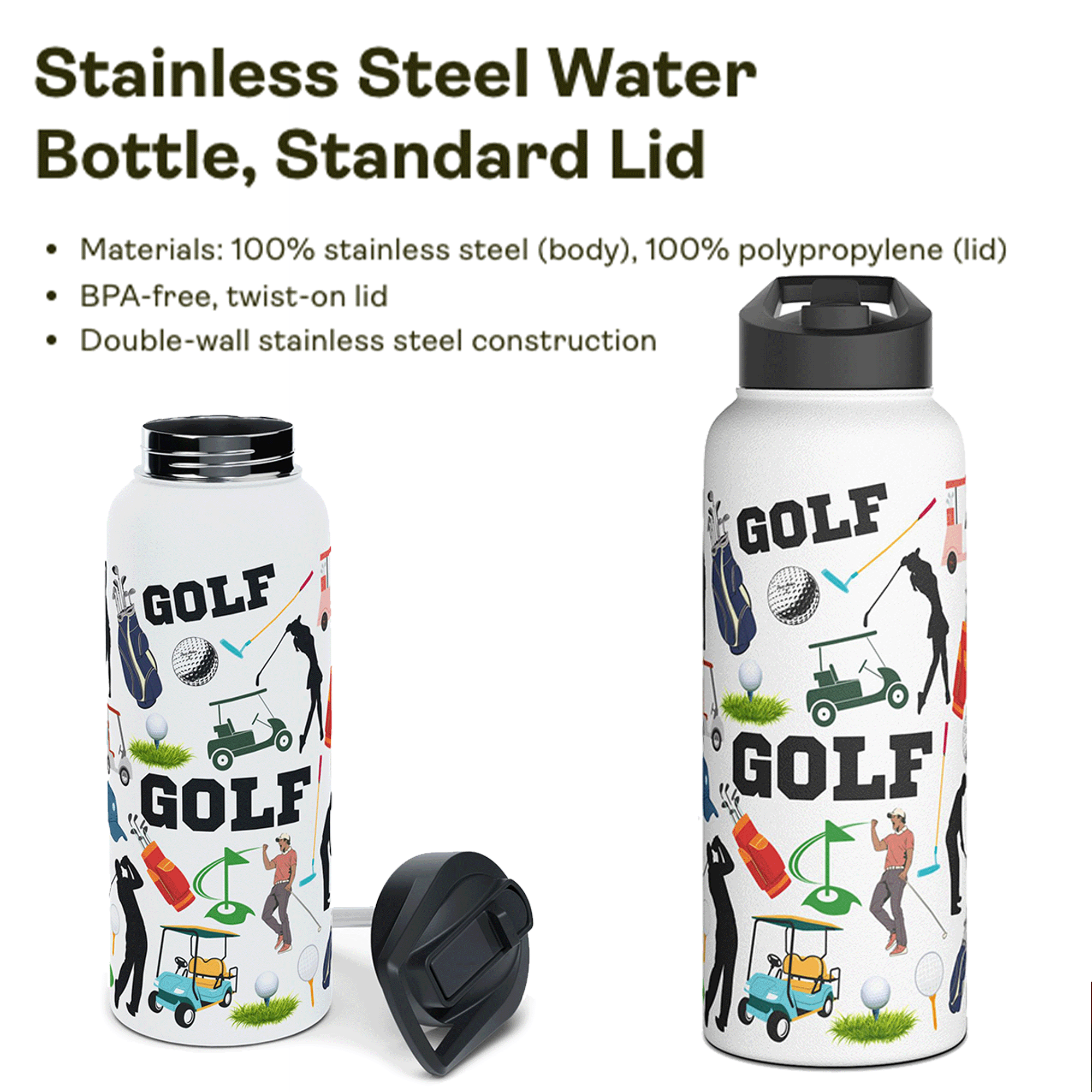 Golfing Stainless Steel Water Bottle