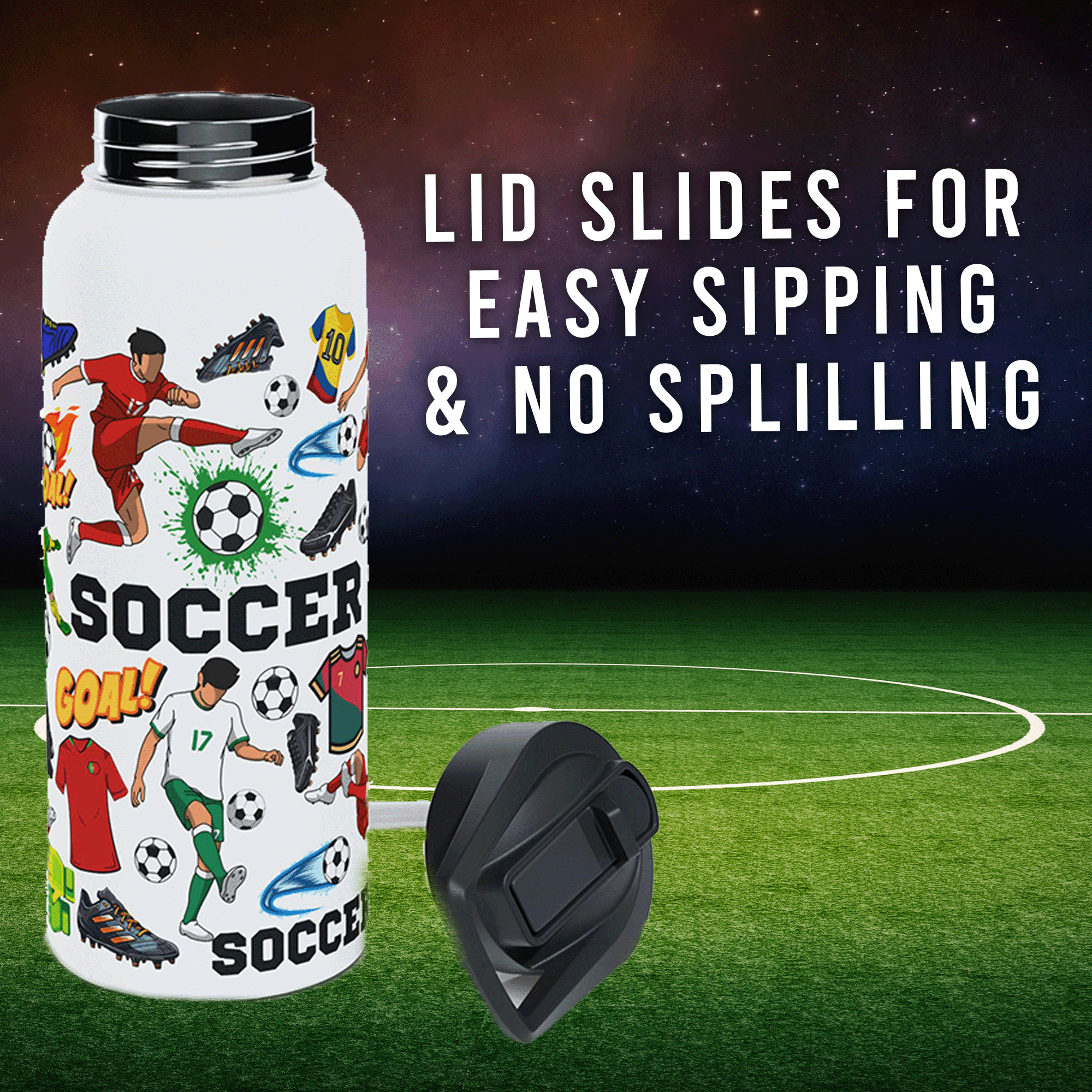 Soccer Stainless Steel 32 oz Water Bottle
