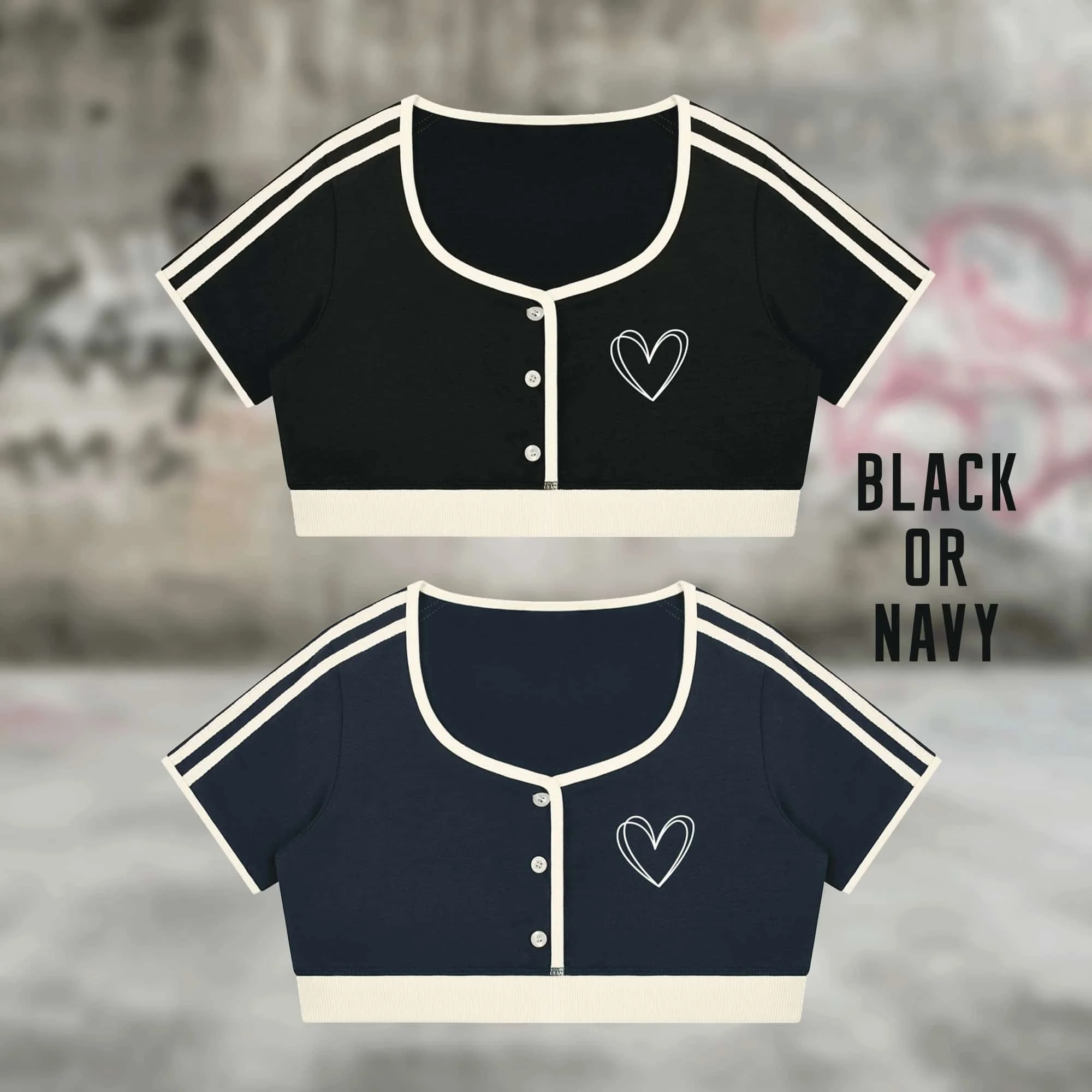 Women's Hearts Color Block Crop T-Shirt