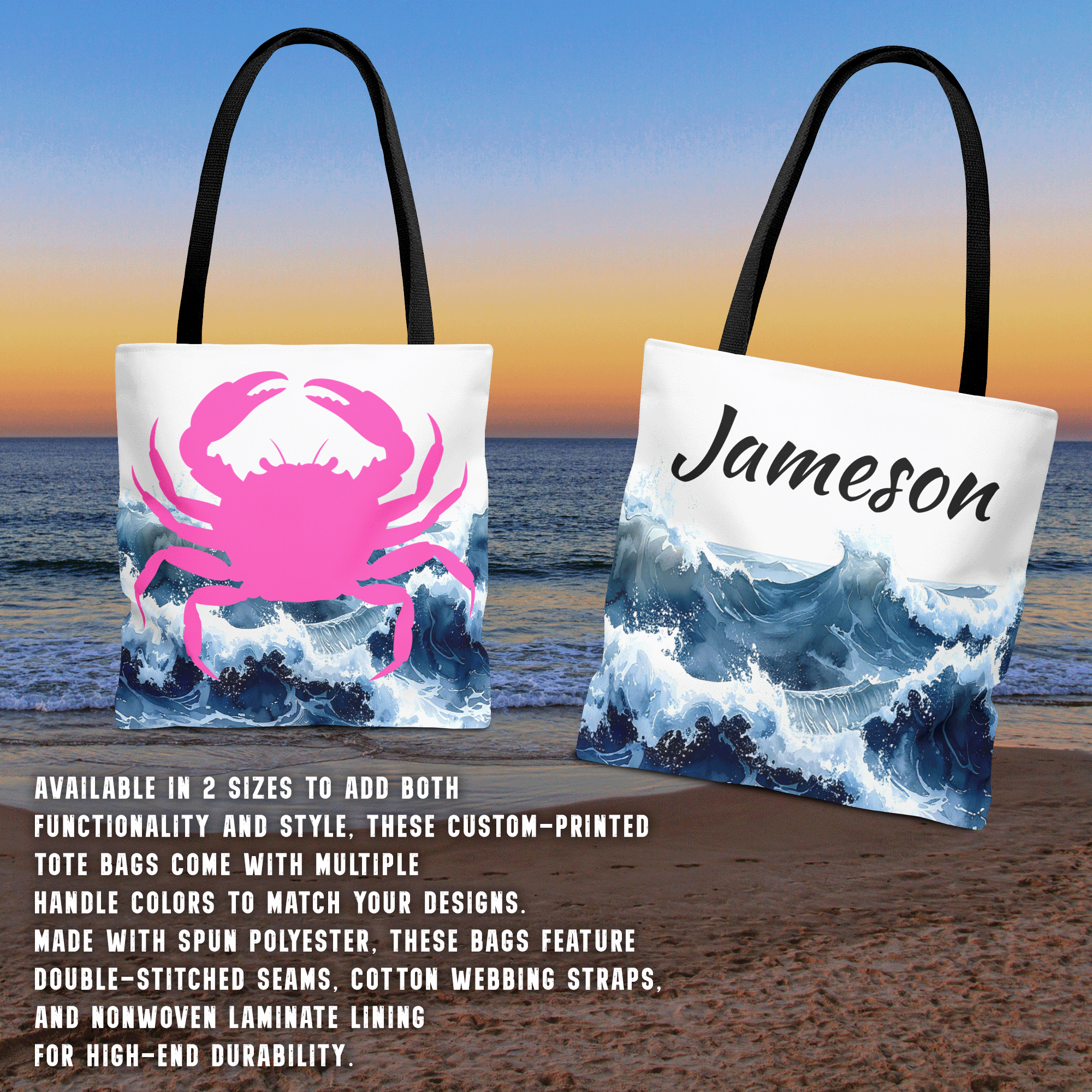Pink Crab Ocean Tote Bag Beach Tote