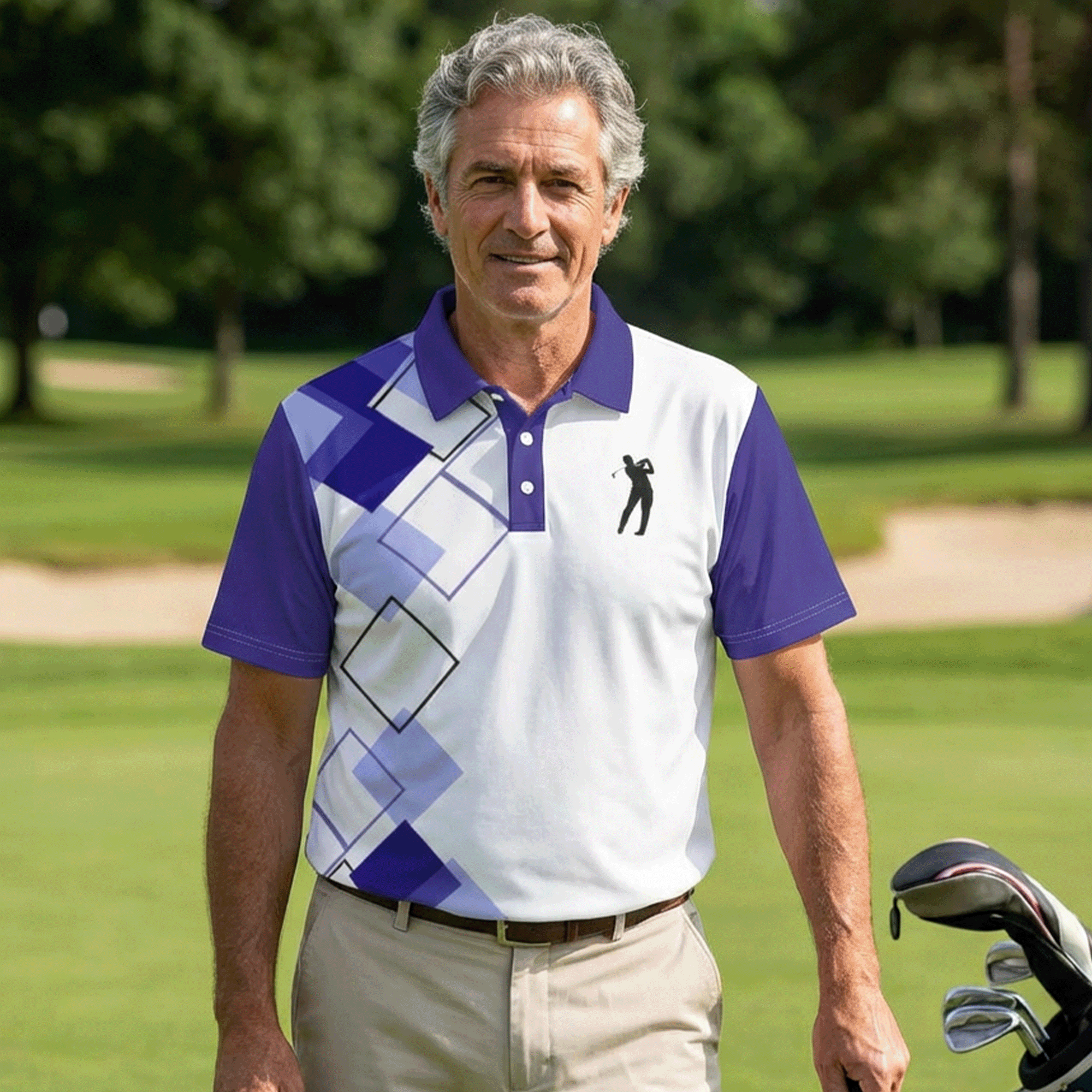Purple Geometric Design Golf Polo Shirt