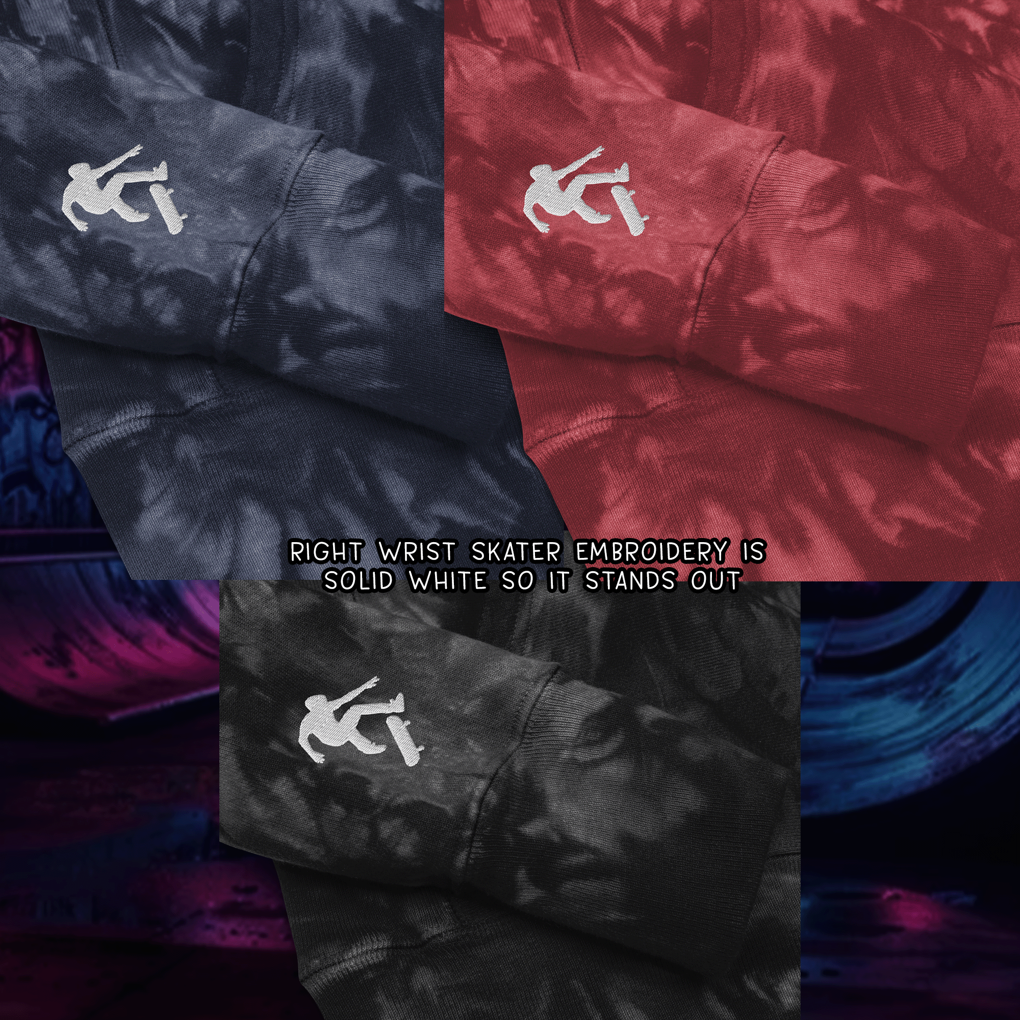 Embroidered Skateboarding Tie-dye Champion Hoodie