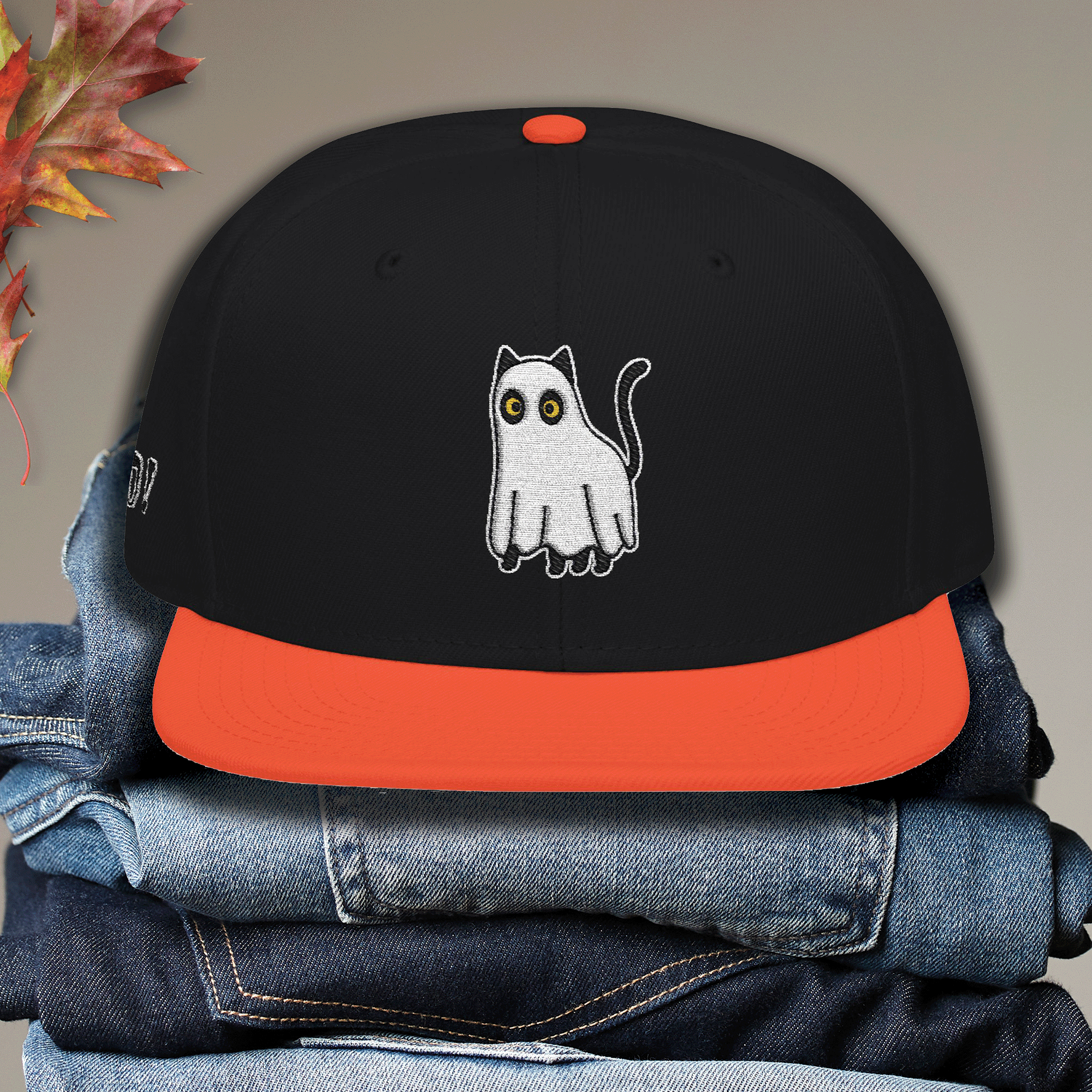 Embroidered Halloween Boo Kitty Snapback Hat