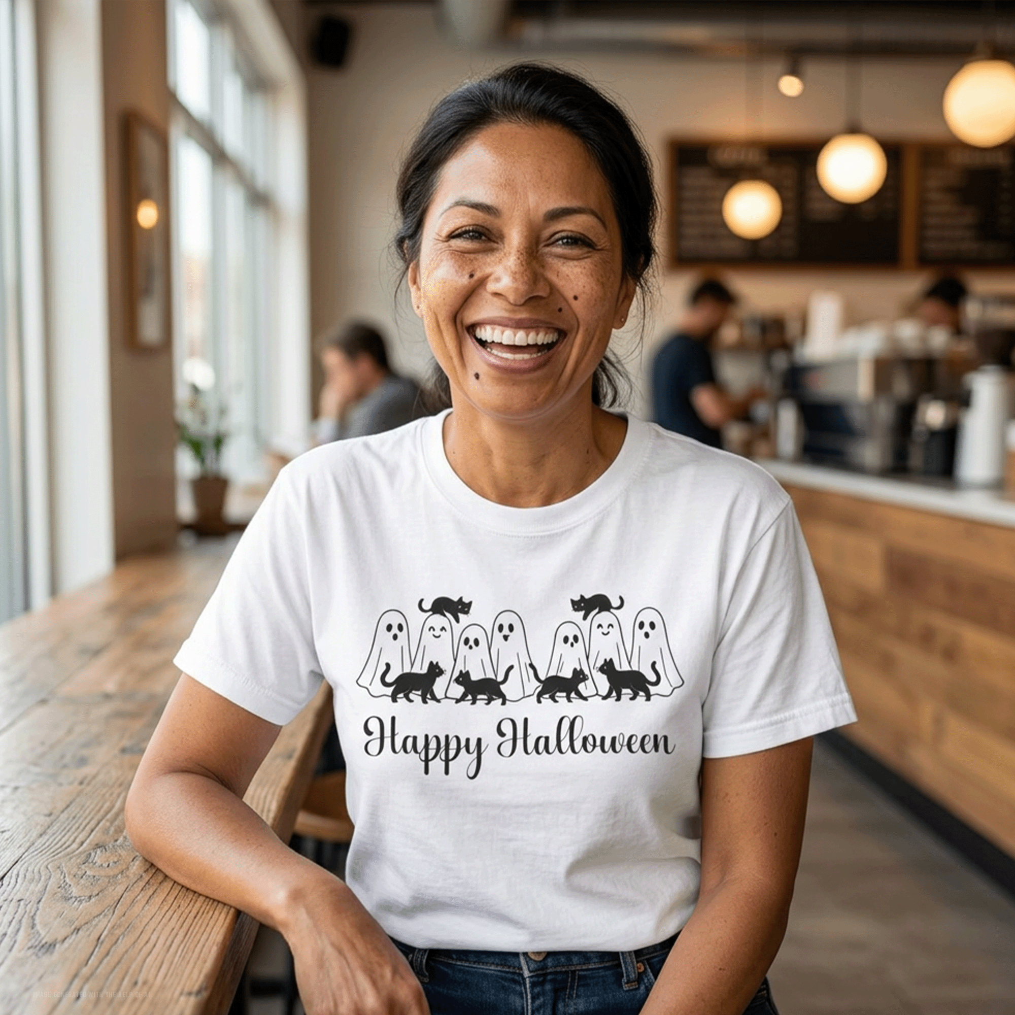 Halloween Ghosts and Curious Cats T-Shirt