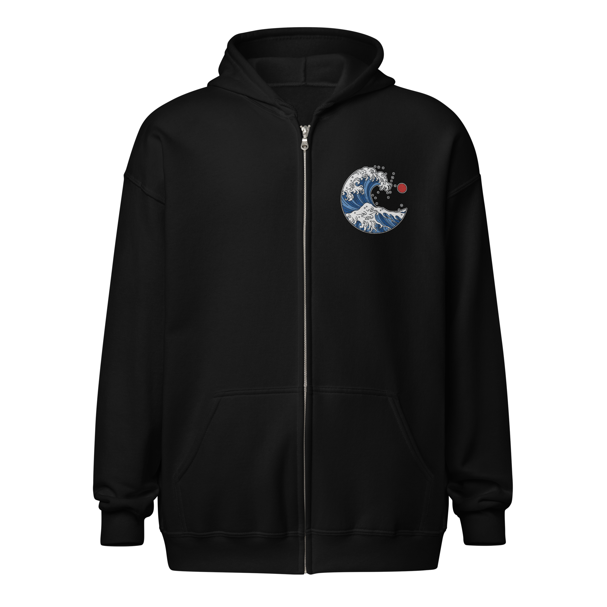 Japanese-Style Ocean Wave Zip Up Hoodie