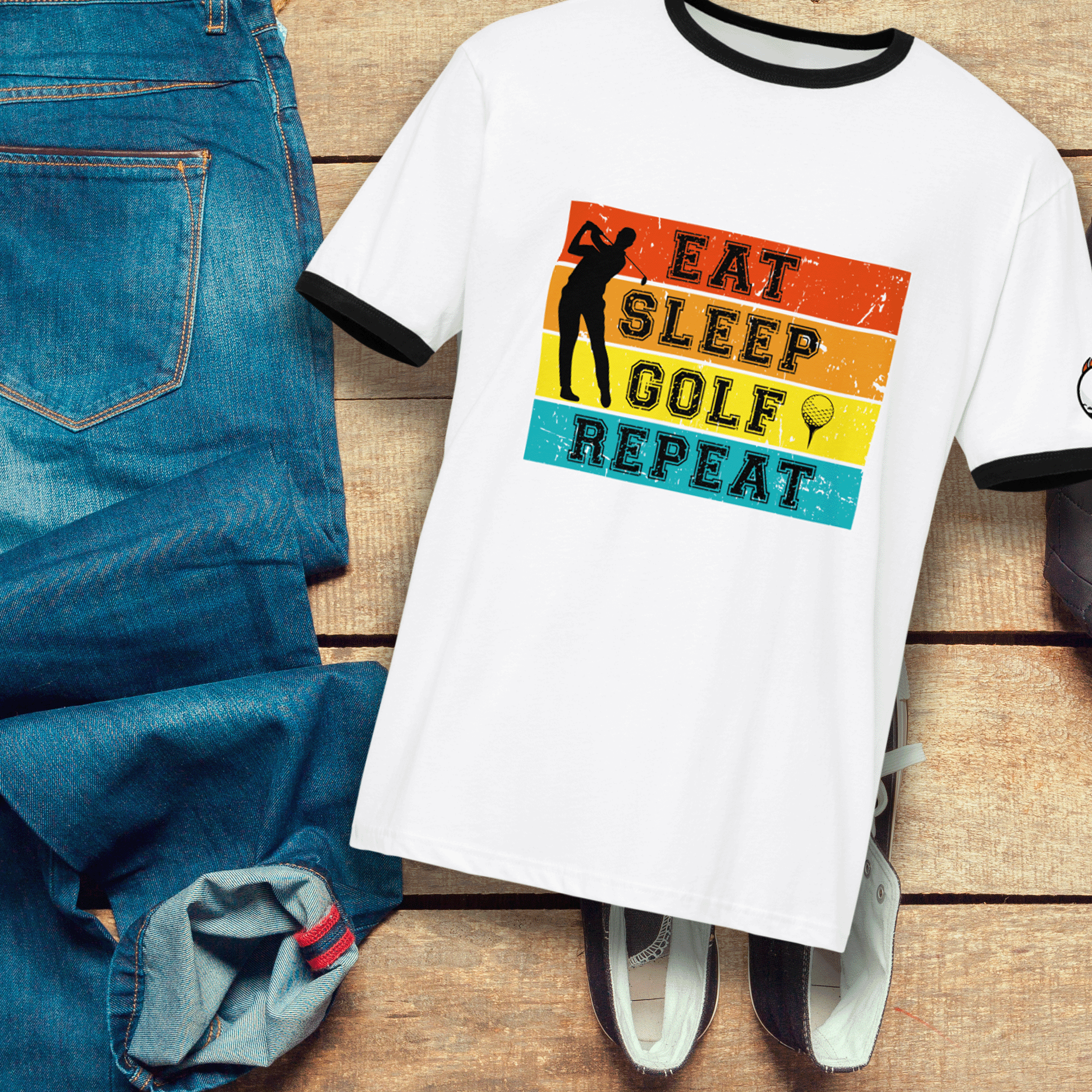 Eat Sleep Golf Repeat Ringer Tee