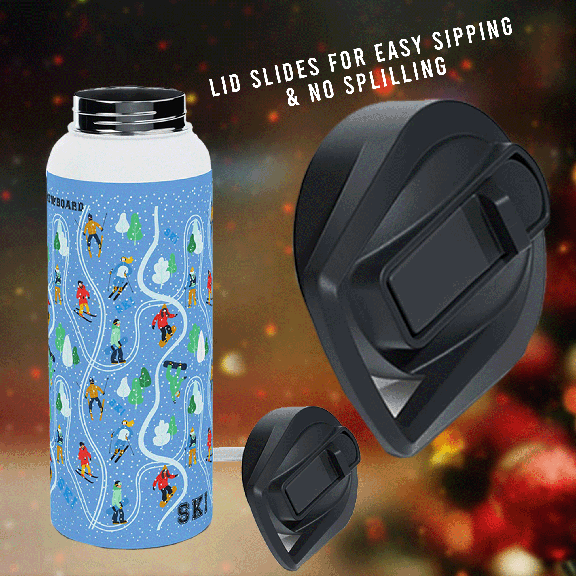 Ski Snowboard Trip Stainless Steel 32oz Water Bottle