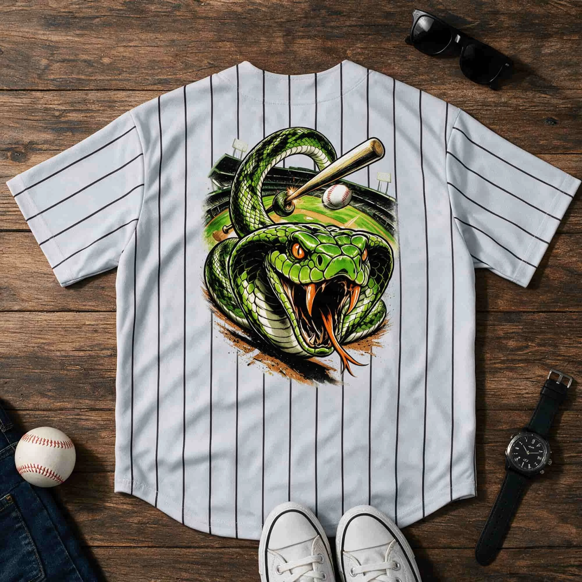 Green Cobra Pinstripe Baseball Jersey