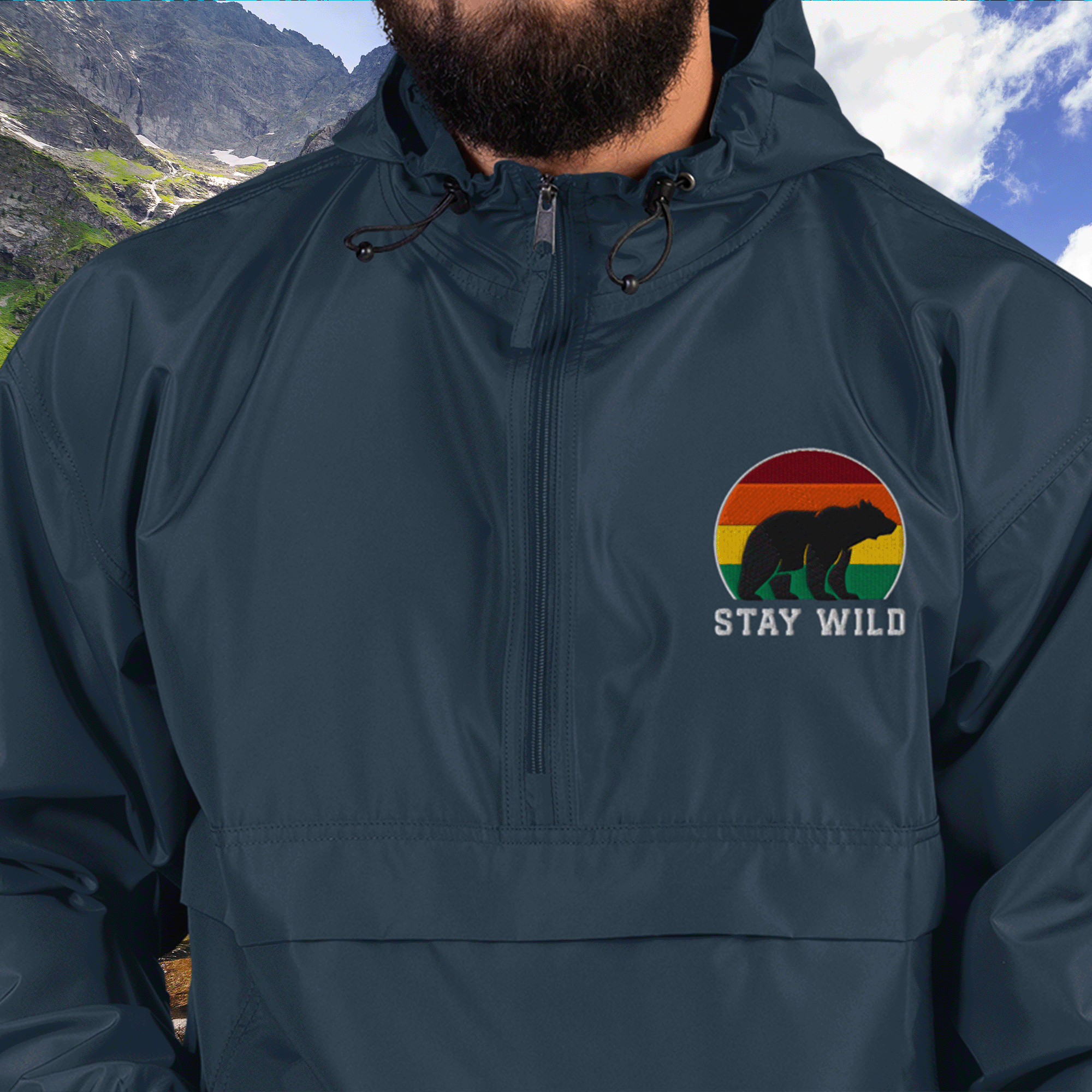 Stay Wild Bear Embroidered Champion Packable Jacket