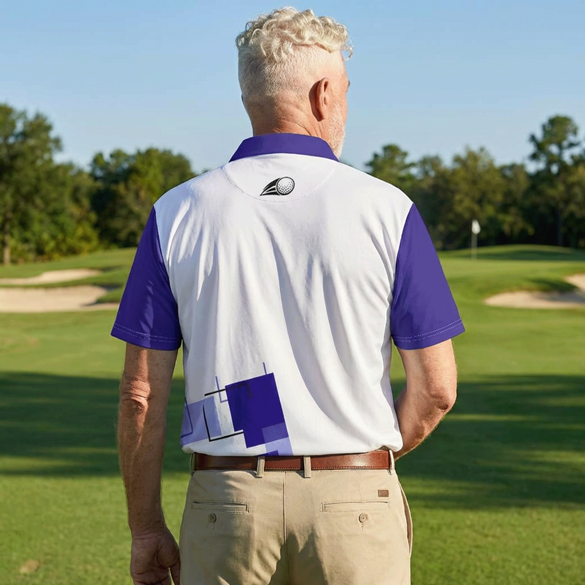 Purple Geometric Design Golf Polo Shirt