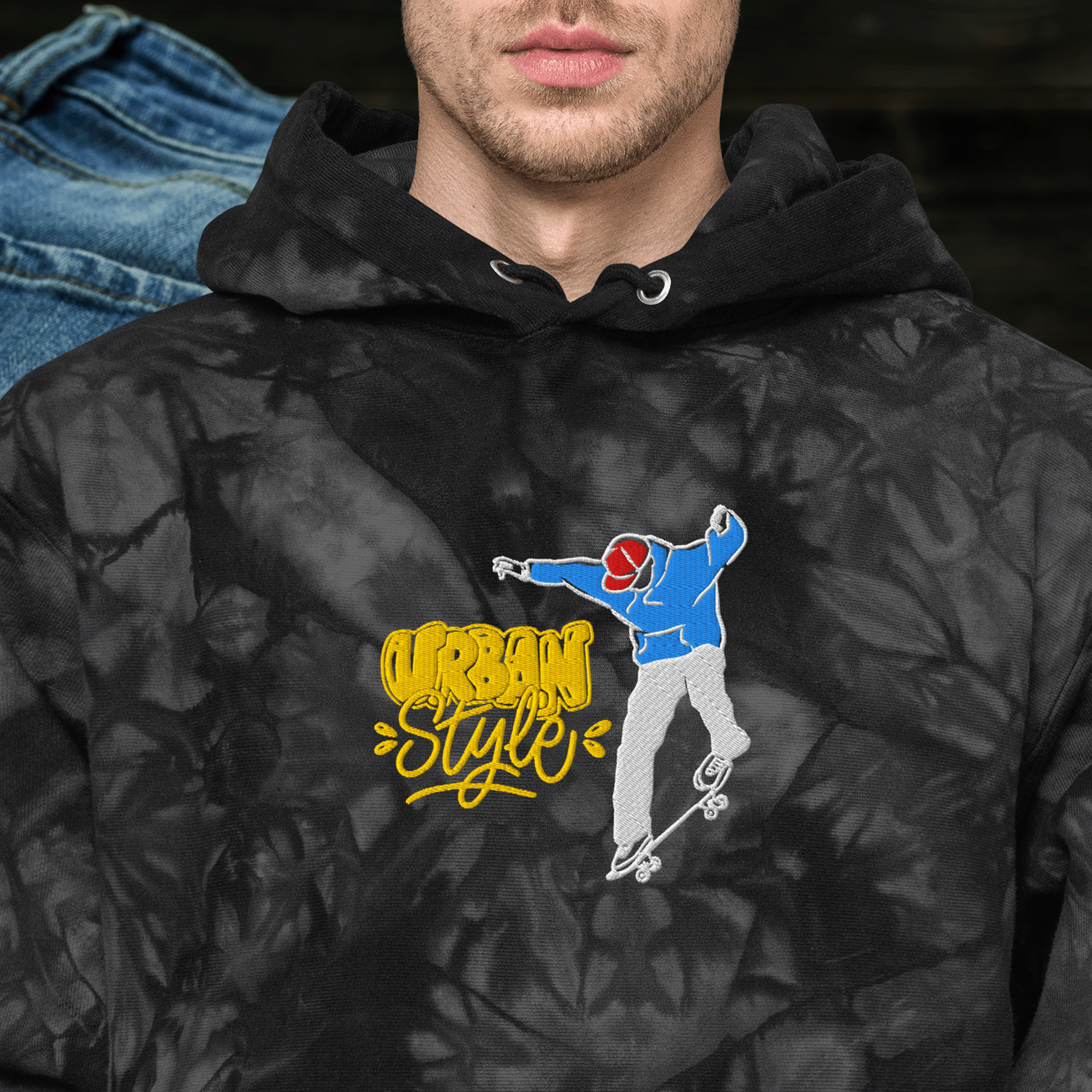 Embroidered Skateboarding Tie-dye Champion Hoodie