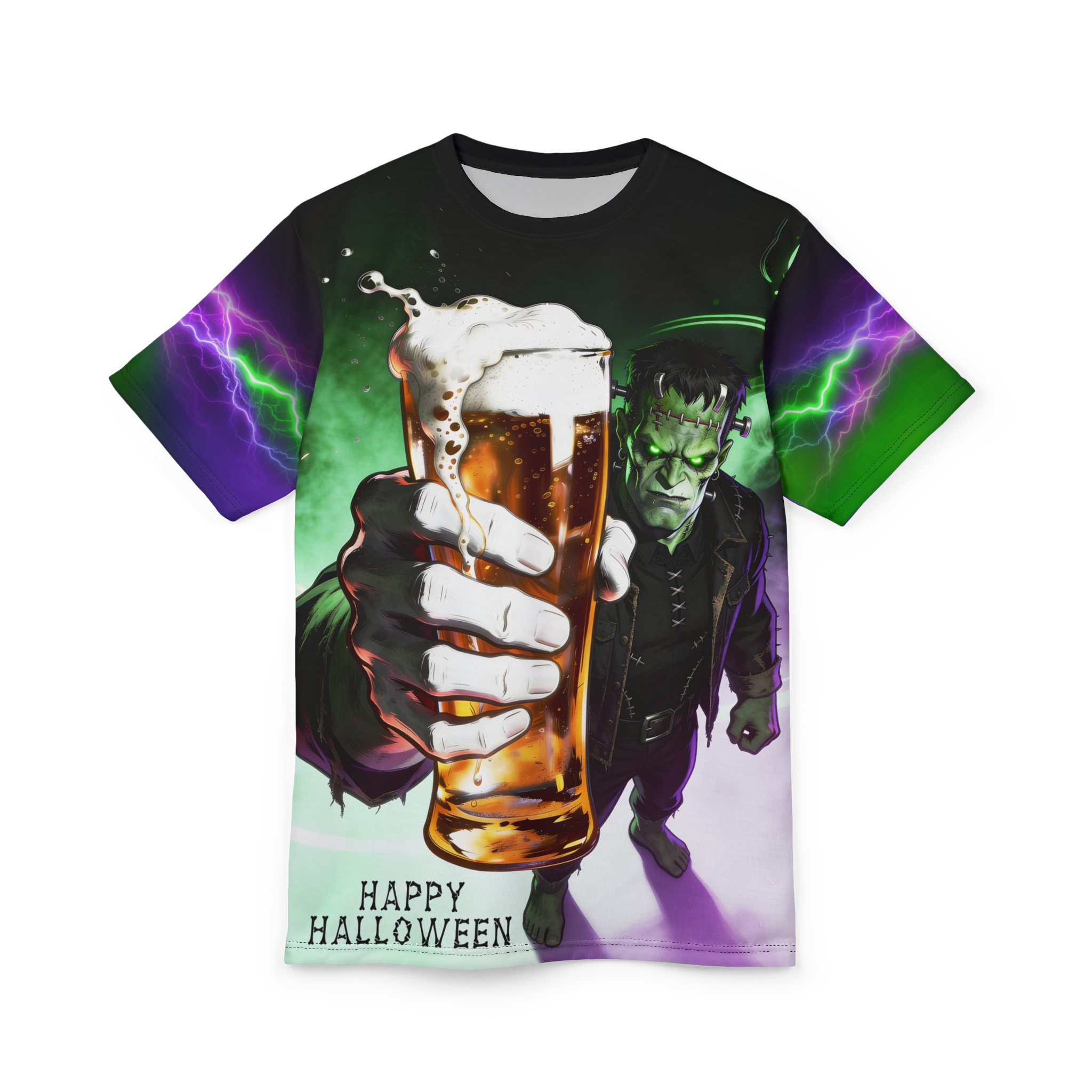 Frankenstein Halloween Cheers All-Over Print Tee