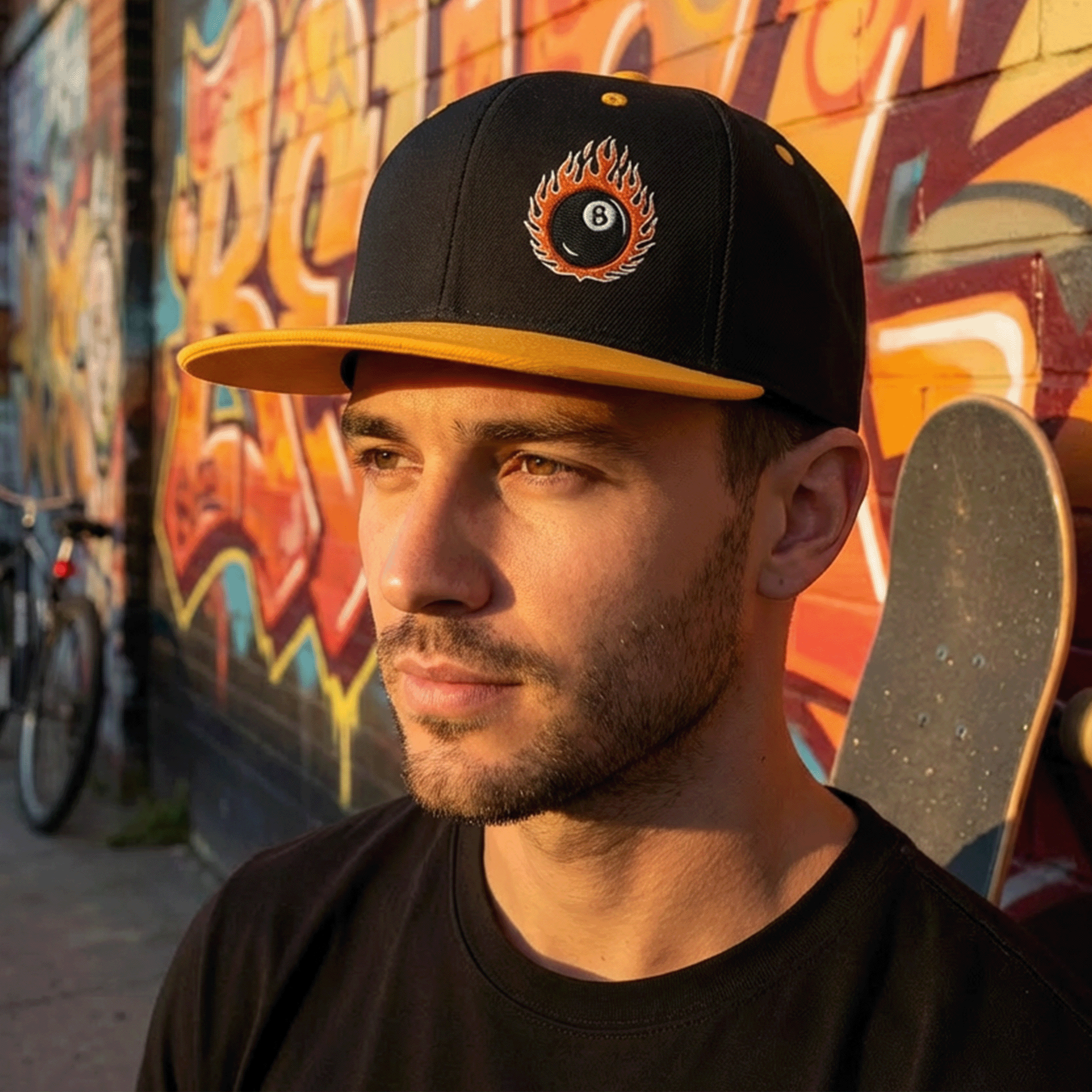 Embroidered 8 Ball Streetwear Snapback Cap