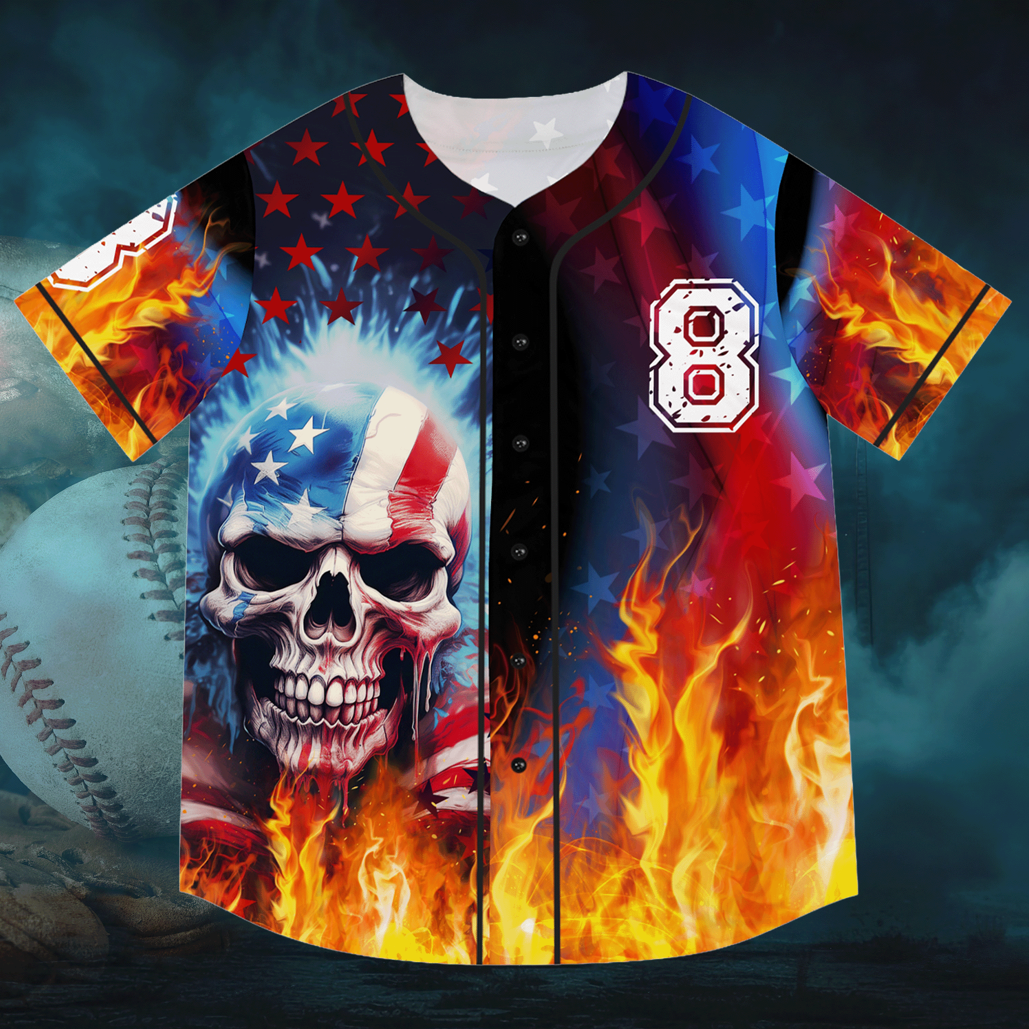American Skull Baseball Jersey Number 8