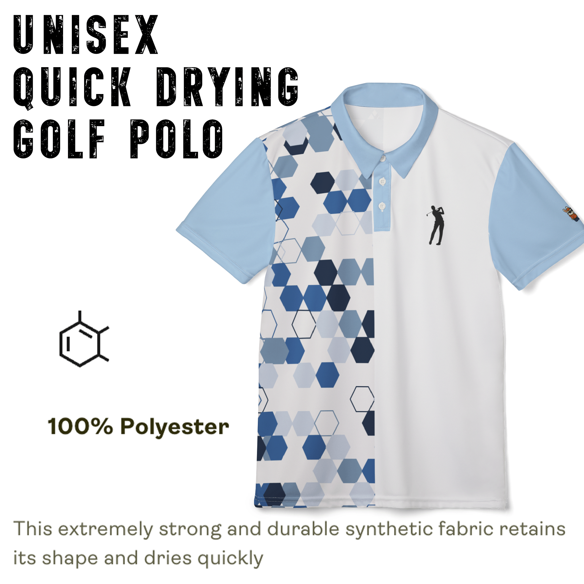Blue Hexagon Pattern Golf Polo Shirt