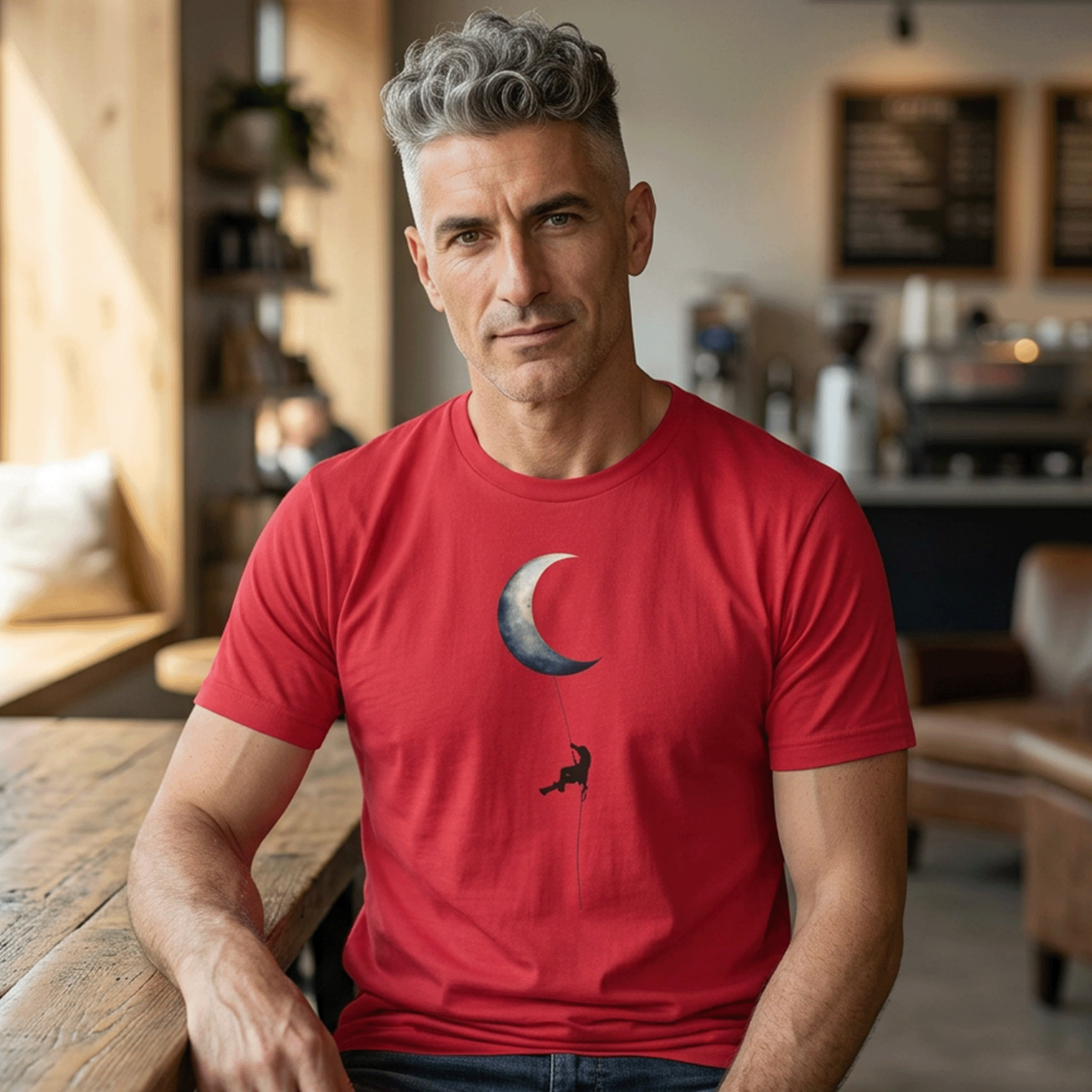 Rock Climber Crescent Moon Minimalist T-Shirt