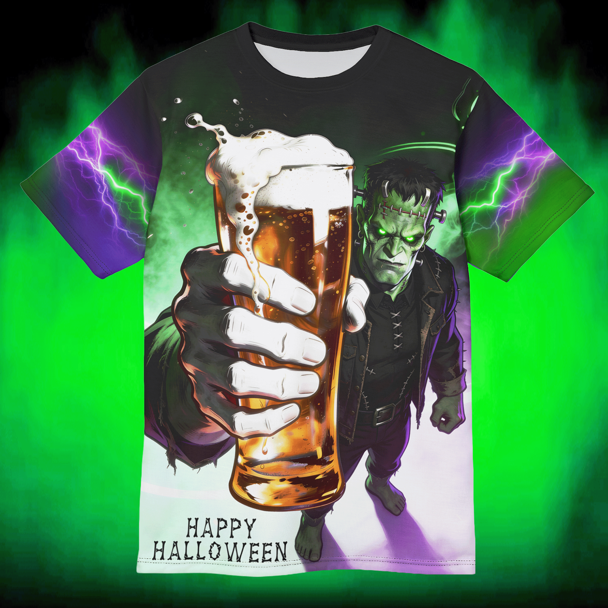 Frankenstein Halloween Cheers All-Over Print Tee