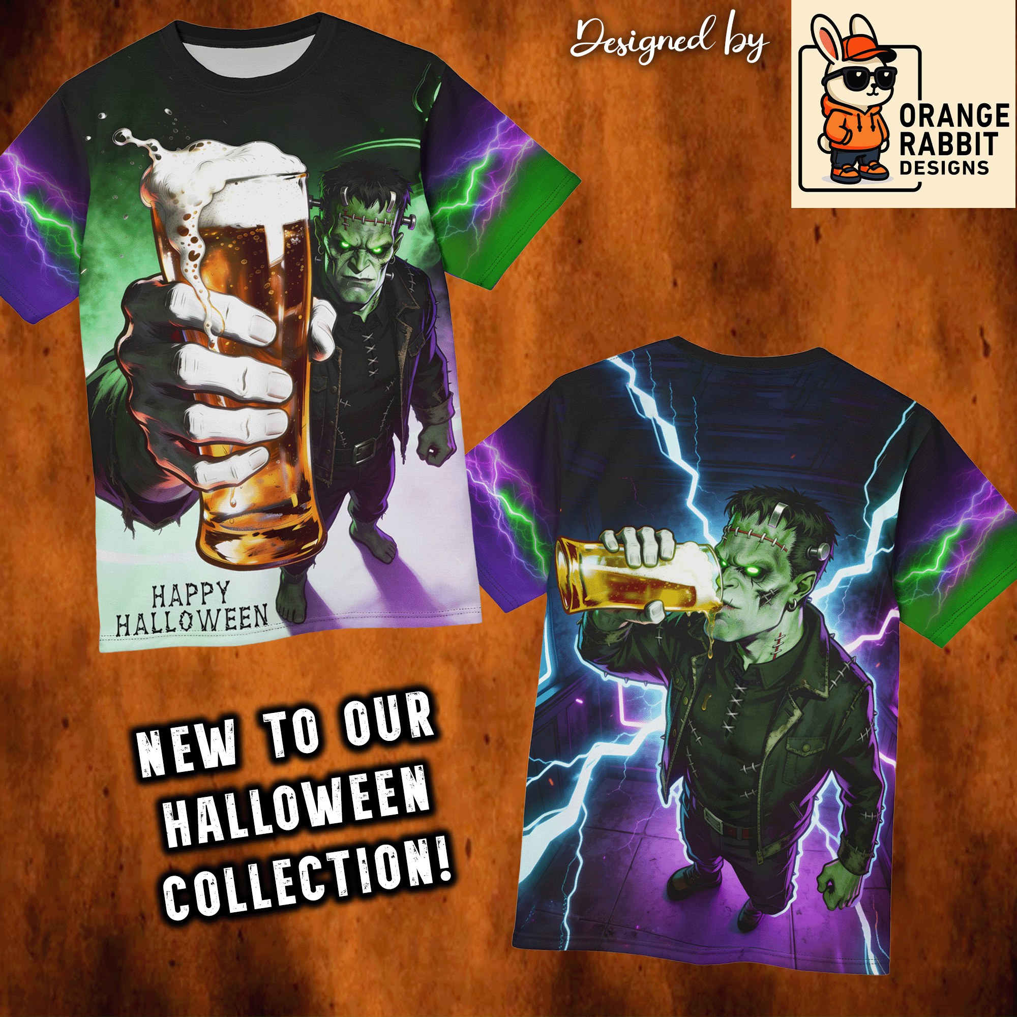 Frankenstein Halloween Cheers All-Over Print Tee
