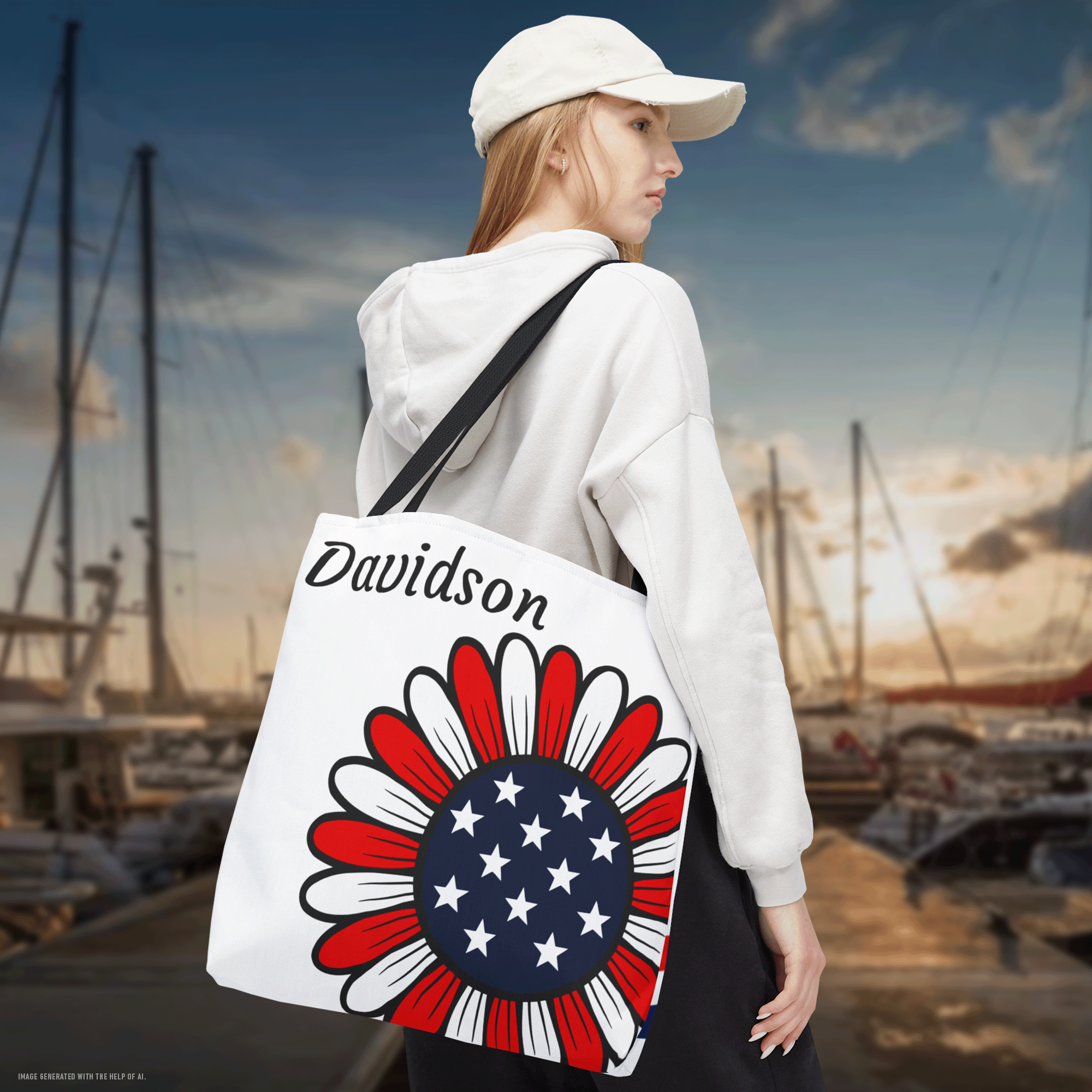 Personalized American Flower Tote Bag