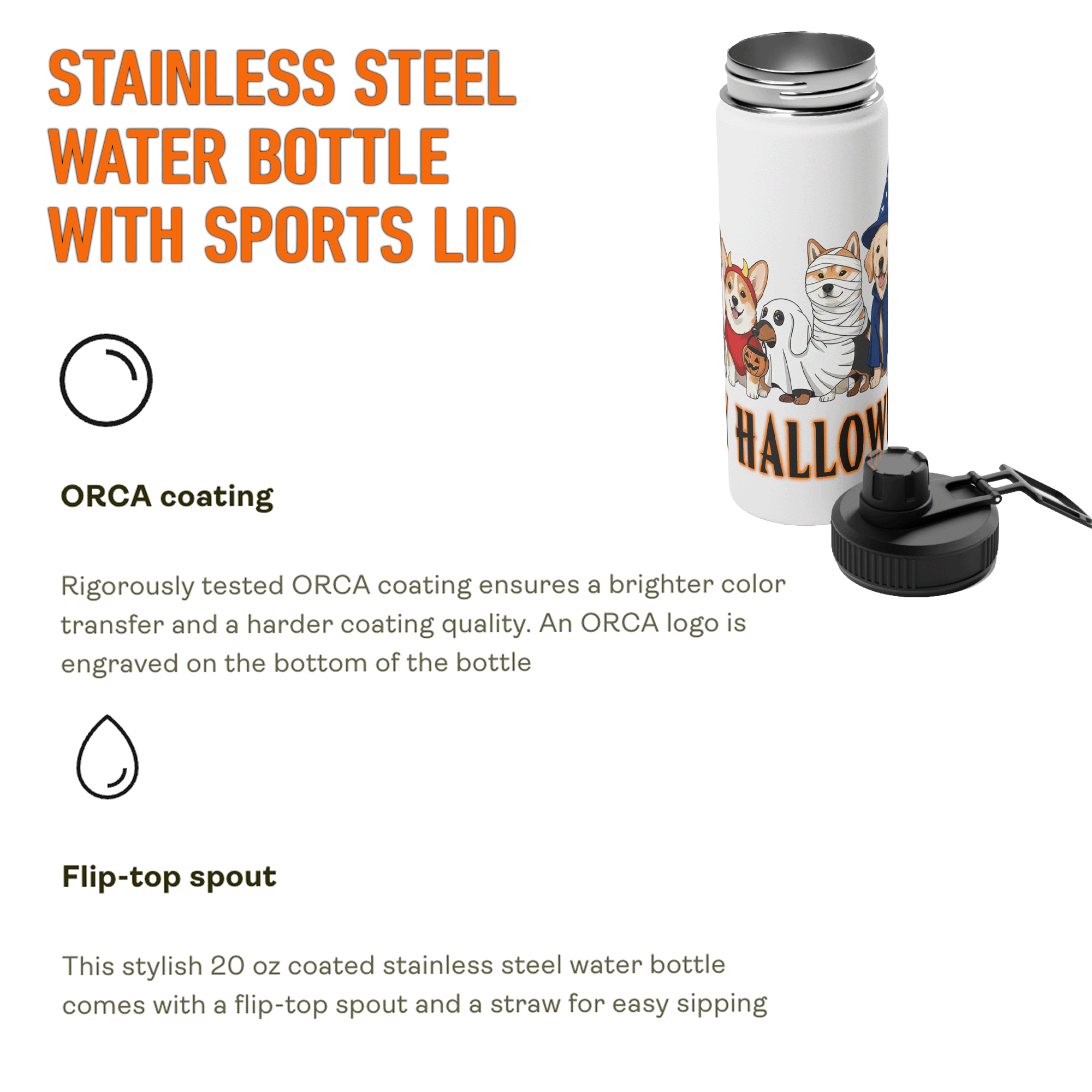 Personalized Halloween Dogs Stainless Steel Sports Bottle
