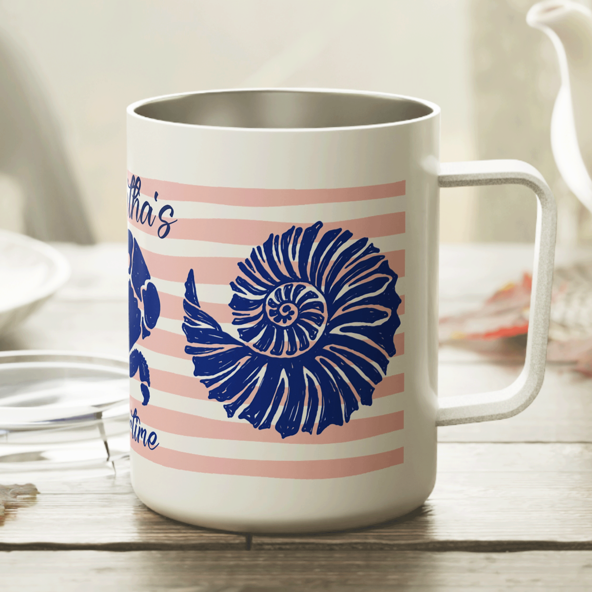 Personalized Nautical Crab & Seashell Insulated Coffee Mug