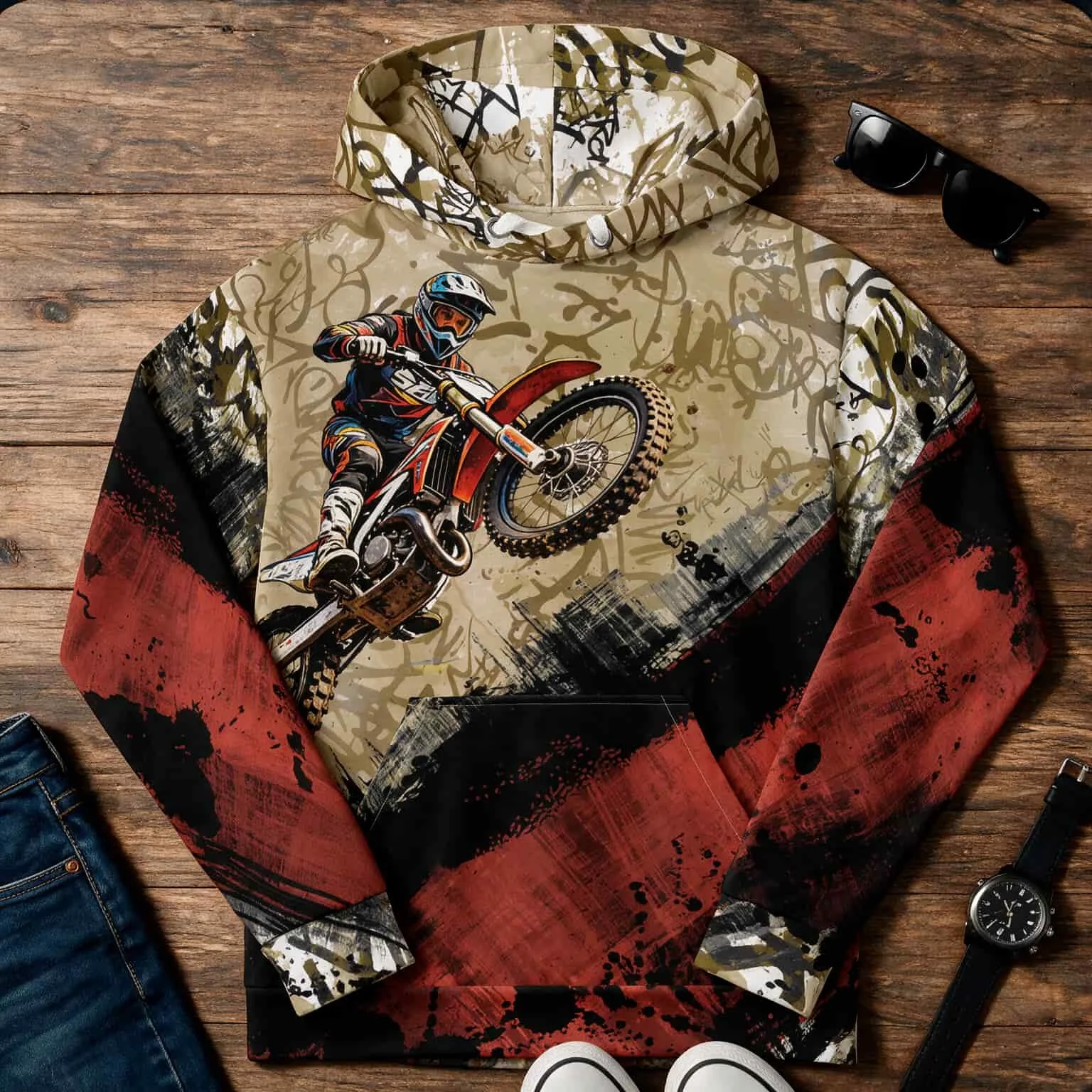 Motocross Graffiti Grunge Hoodie
