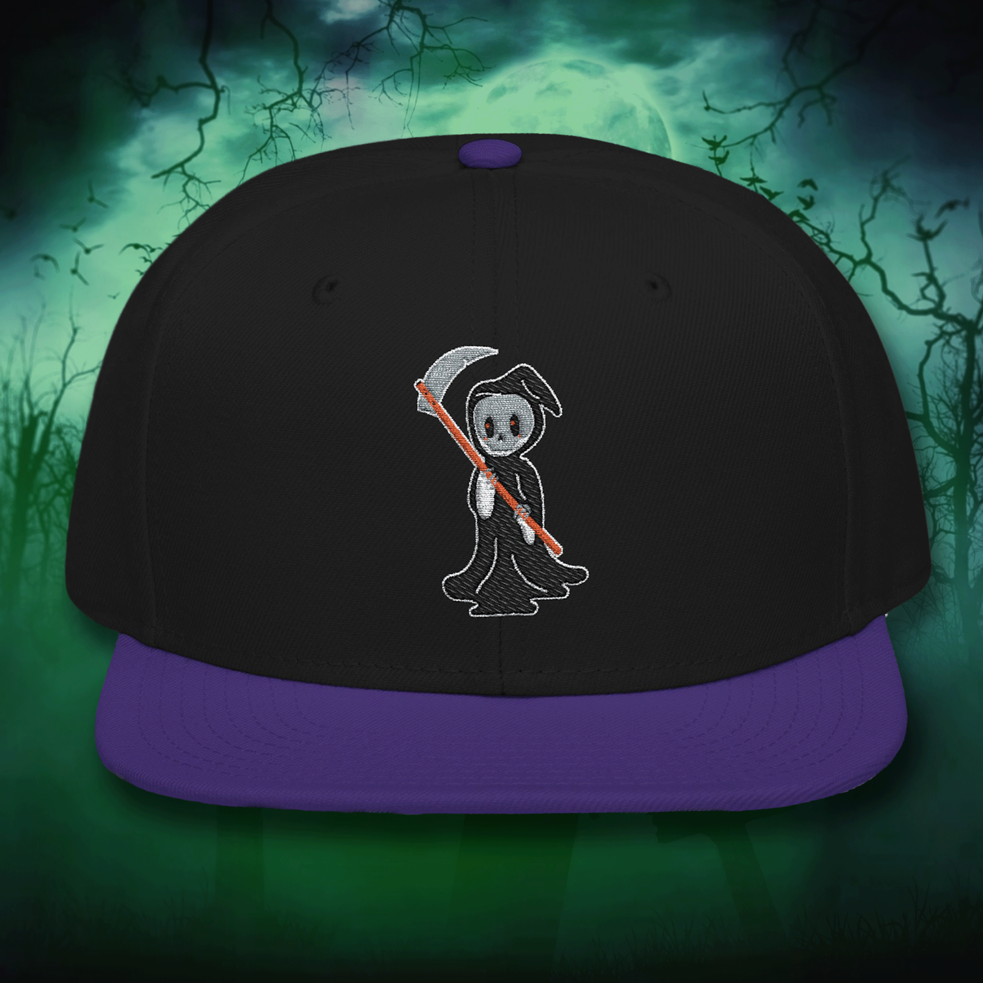 Embroidered Halloween Grim Reaper Snapback Hat