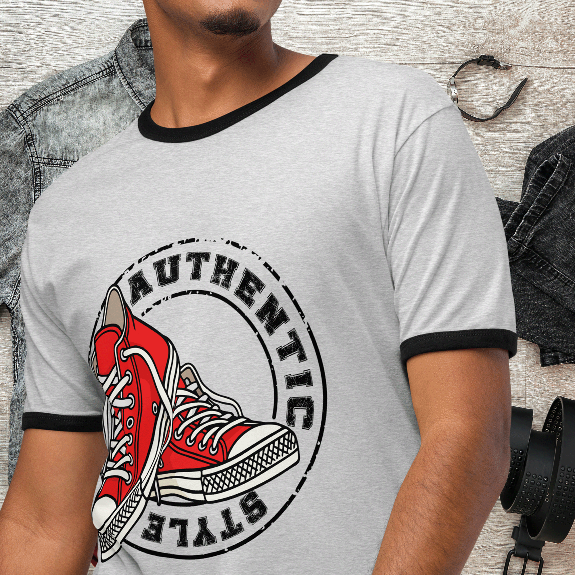 Authentic Style Red Sneakers Ringer T-shirt