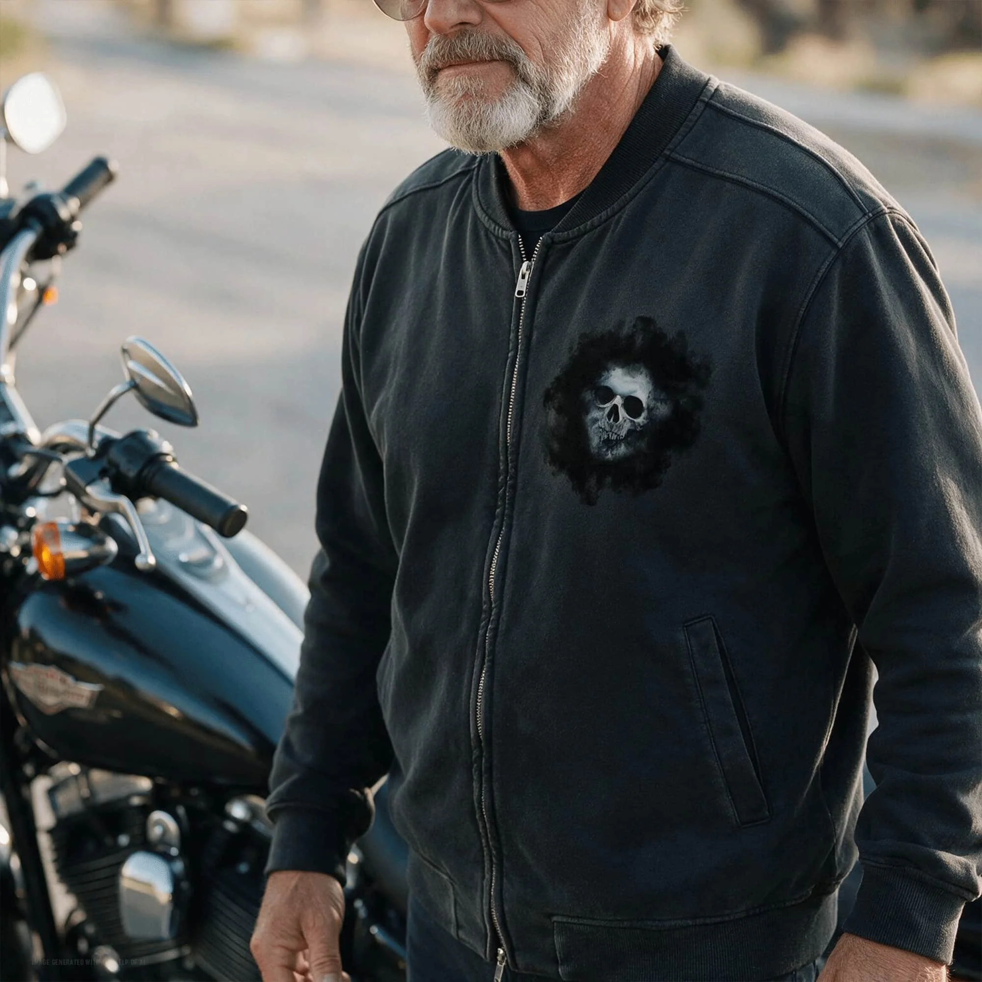 Smokey Skull Sun Fade Heavyweight Baseball Jacket