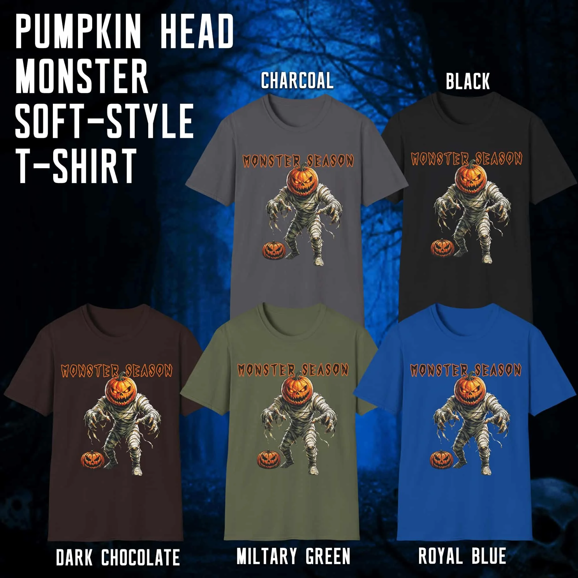 Pumpkin Head Monster Season Soft-style T‑Shirt