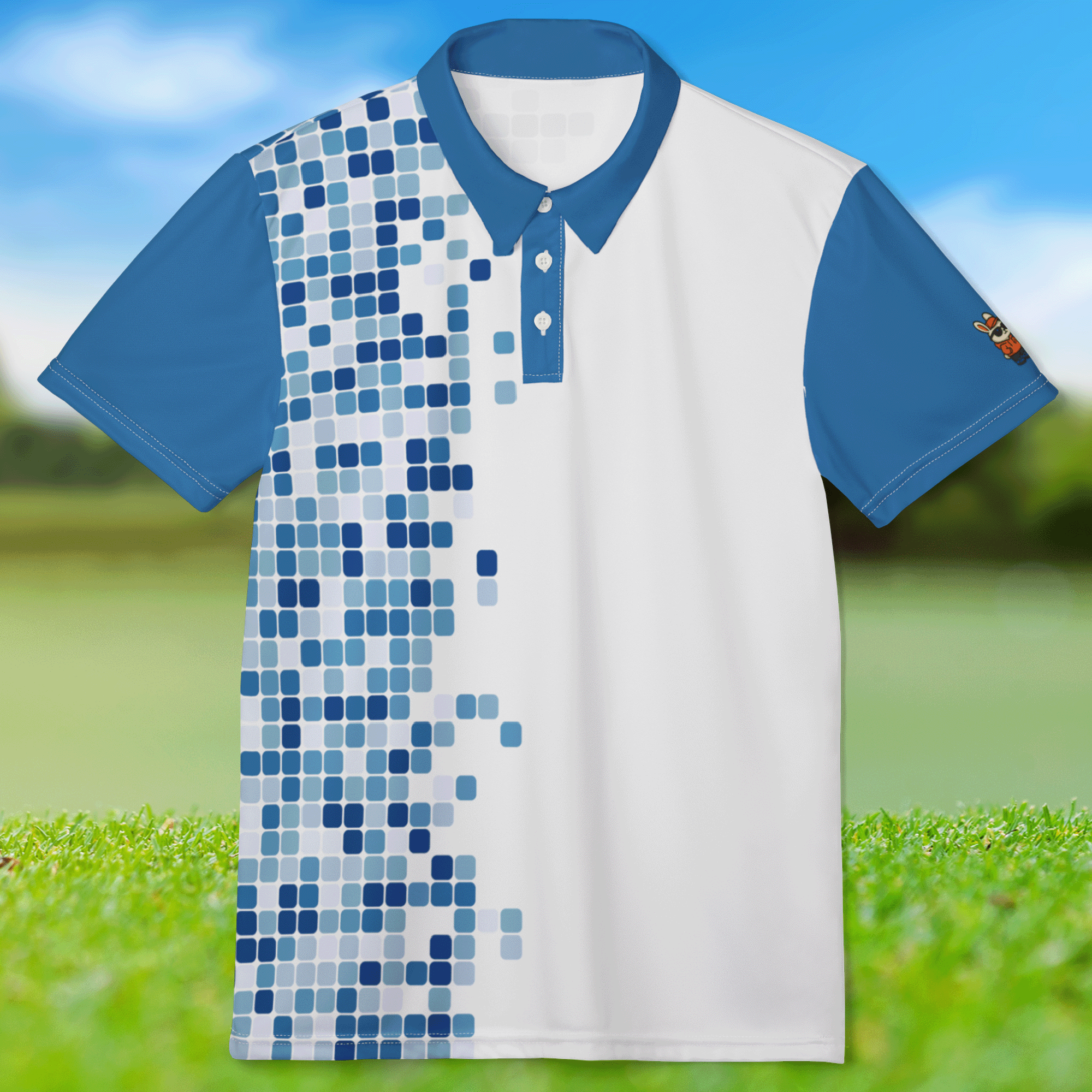 Blue Pixel Pattern Polo Shirt