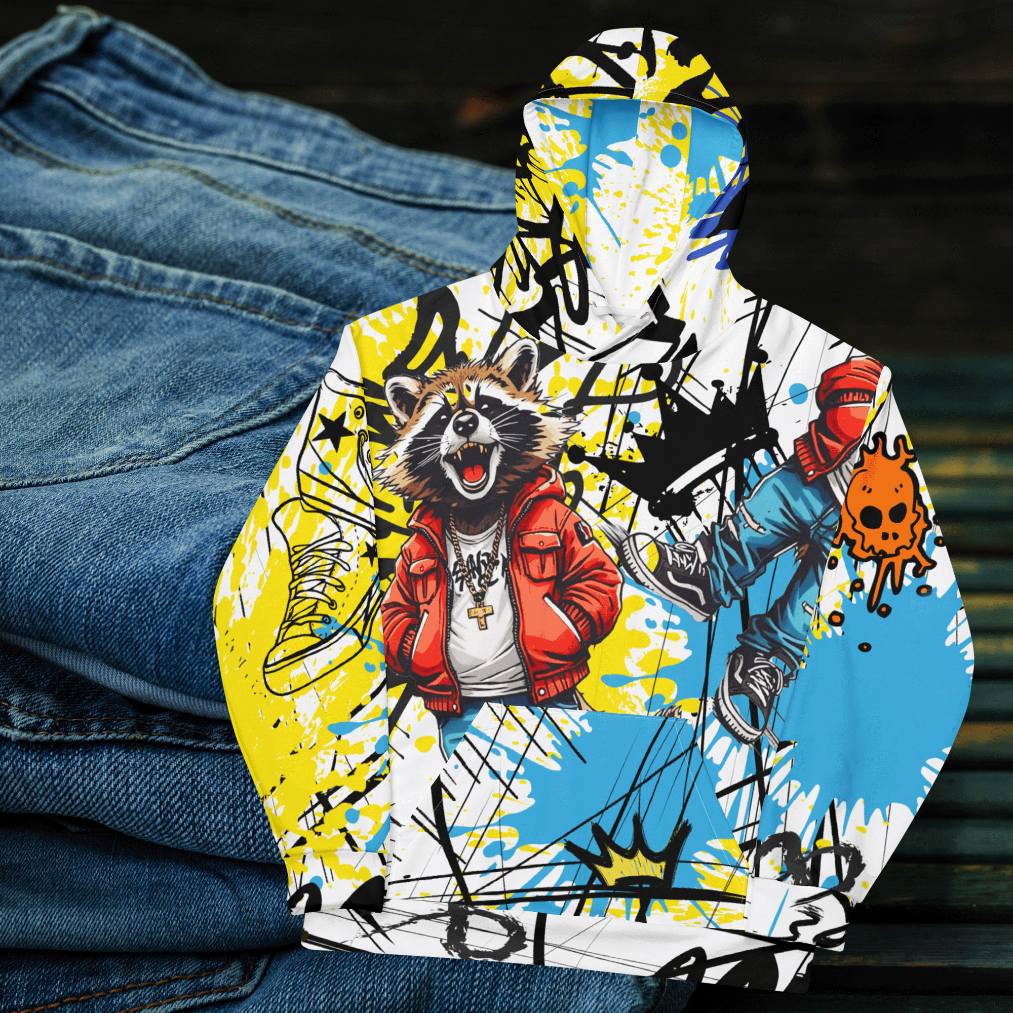Graffiti Style Raccoon Streetwear Hoodie