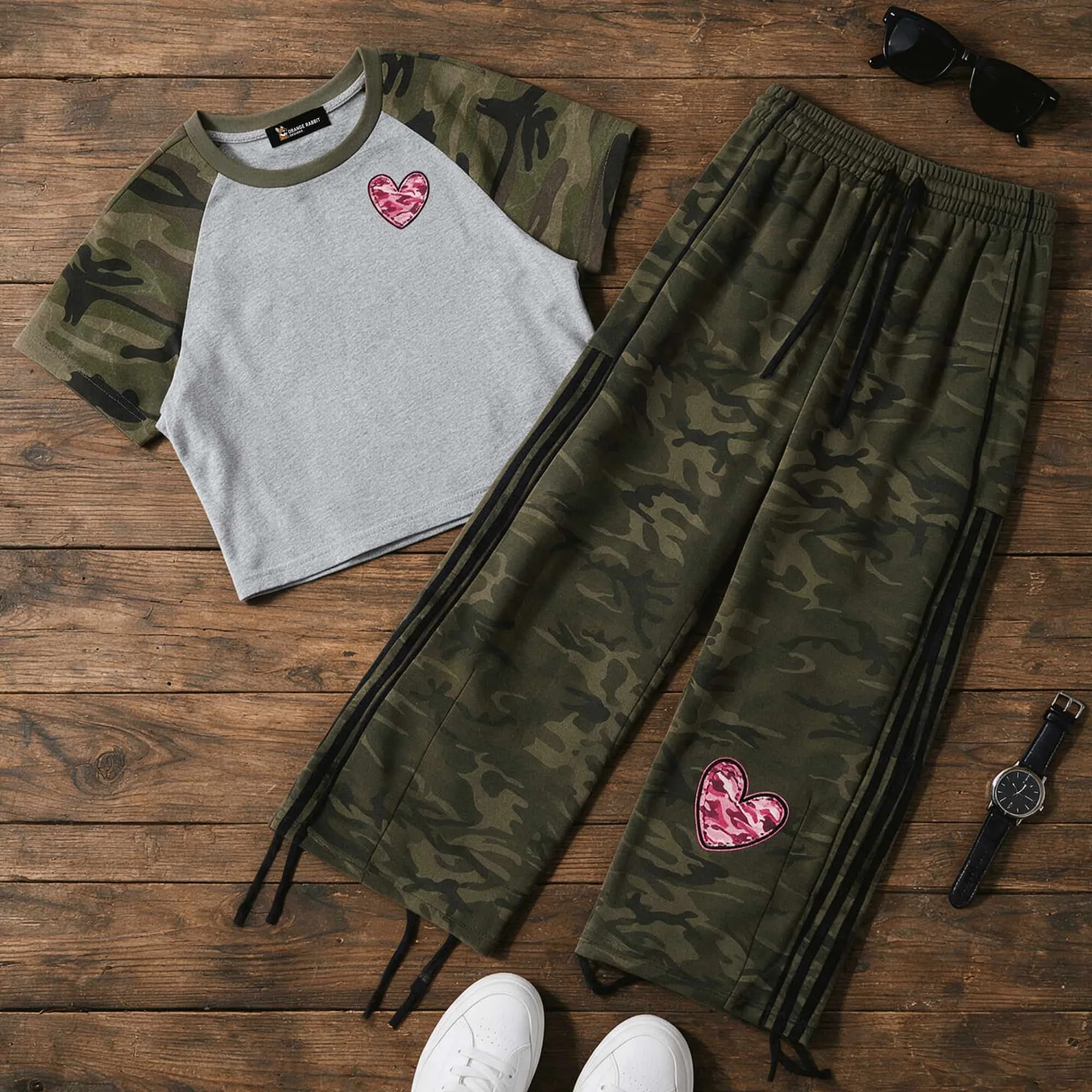 Women's Camo Heart Streetwear Set
